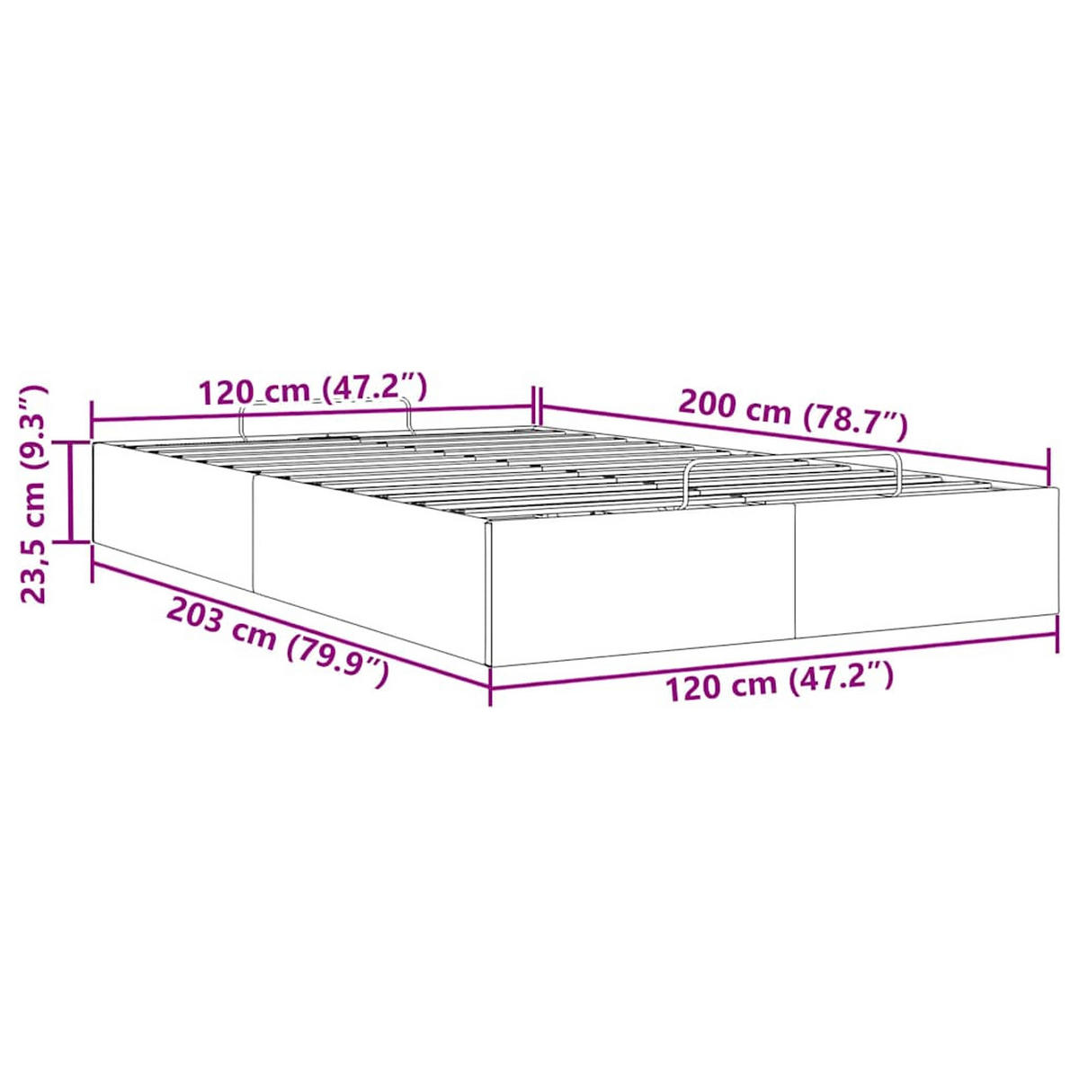 OTTOMAN-BETT OHNE MATRATZE DUNKELGRAU 120X200 CM STOFF - Dunkelgrau, Holz/Textil - vidaXL