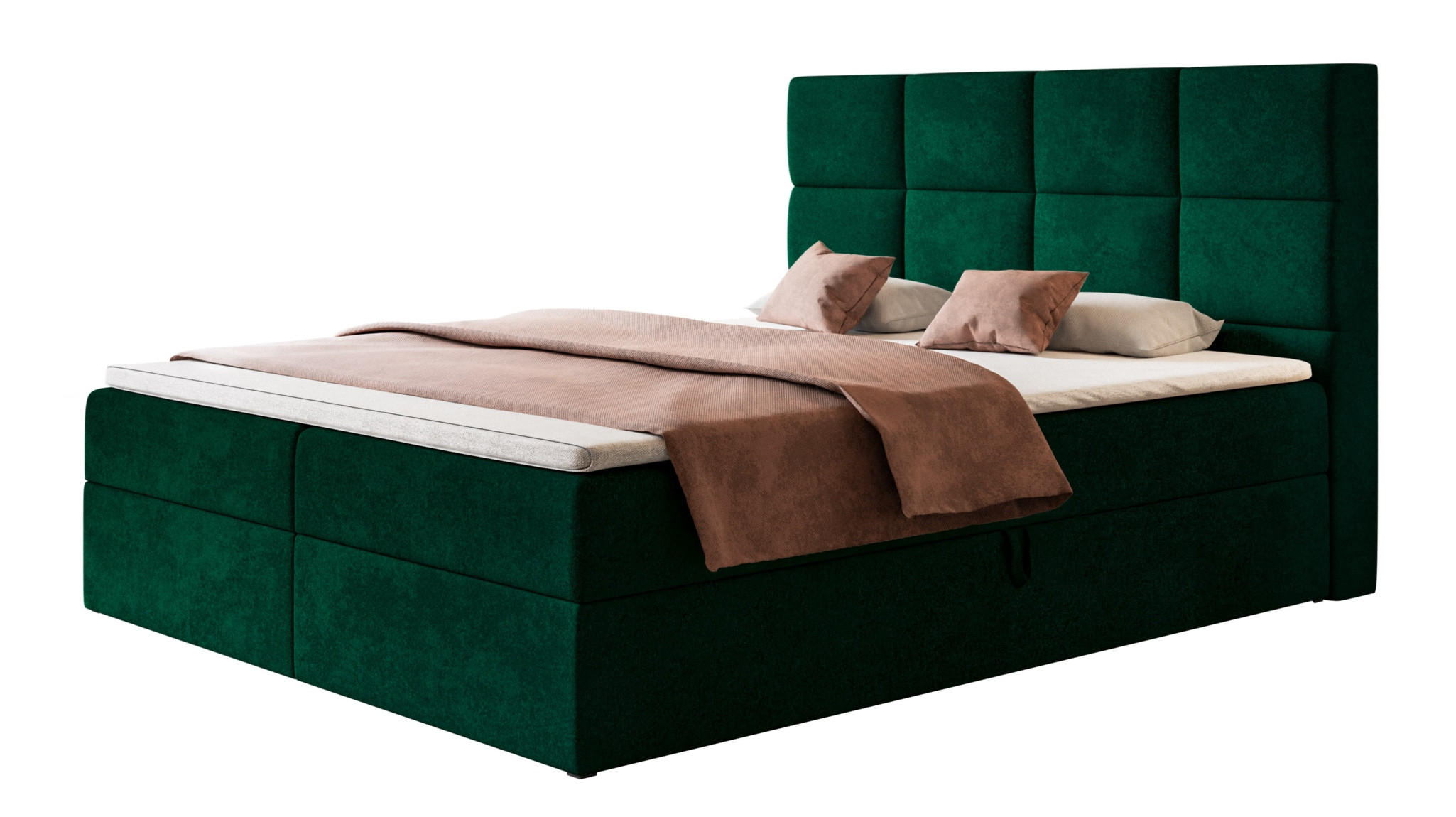 BOXBETT ROMA mit 2 Bettkästen, 160x200, Farbe: Dunkelgrün, Velourstoff, Doppelbett mit Bonell-Matratze - Dunkelgrün, Holz/Kunststoff (160/200cm) - Alpi-Möbel