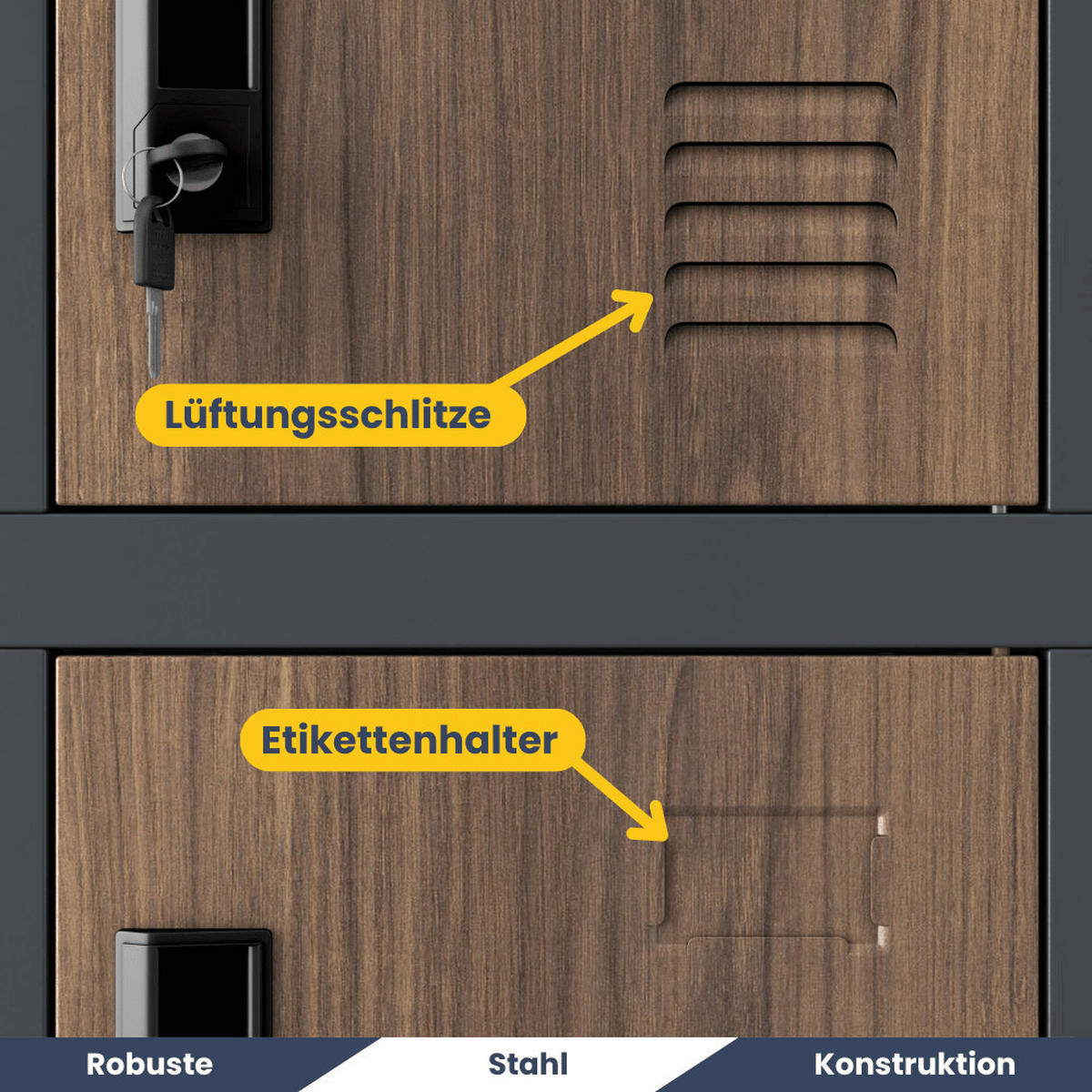 SCHLIESSFACHSCHRANK Spind BERN 18 Fächer185x90x40cm Anthrazit-Nussbaum - Anthrazit, Metall (90/185/40cm) - DELUKE