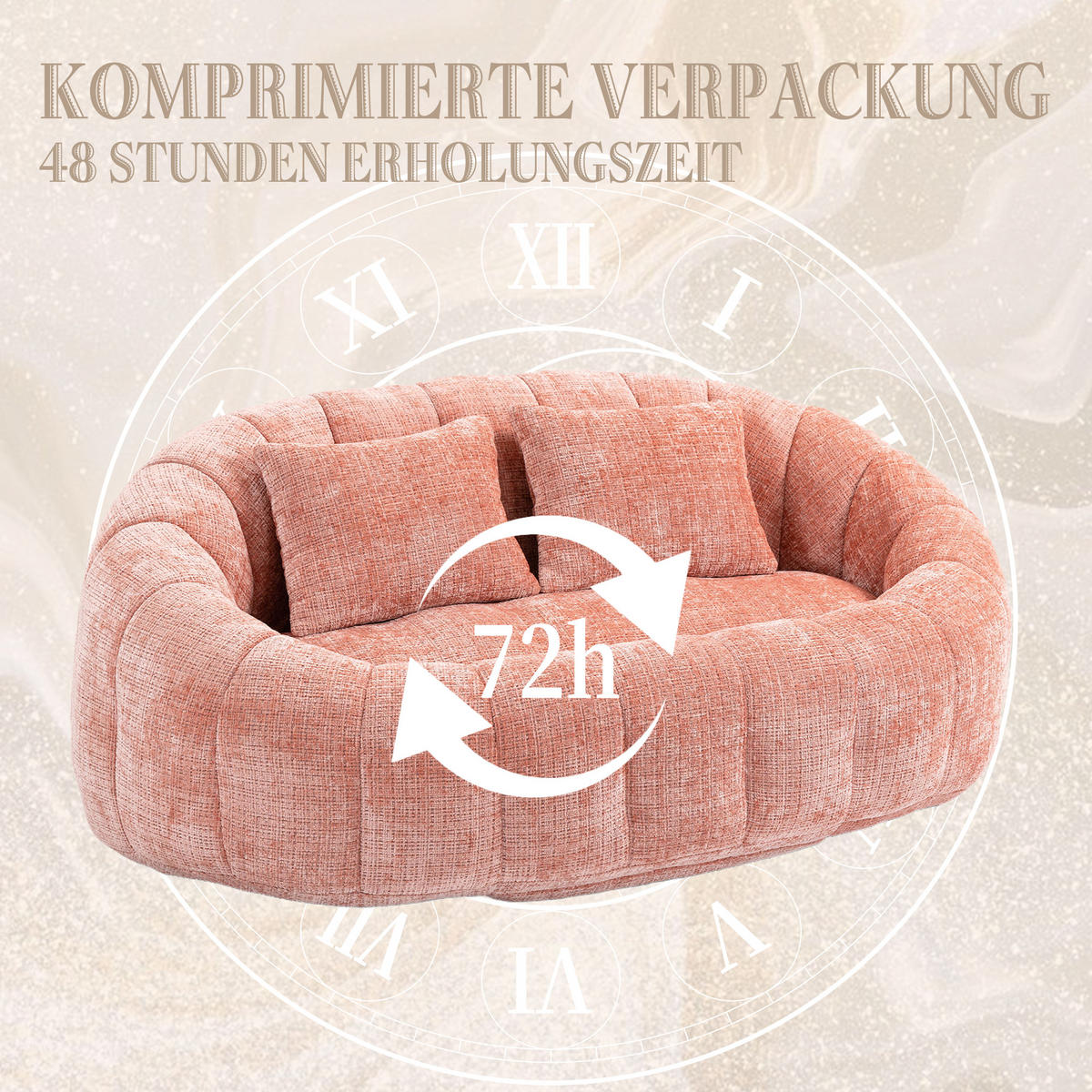 2-SITZER SOFA aus Chenille mit Memory Schaum & ohne Montage - Pink, Textil (150/63/95cm) - Urban Meuble