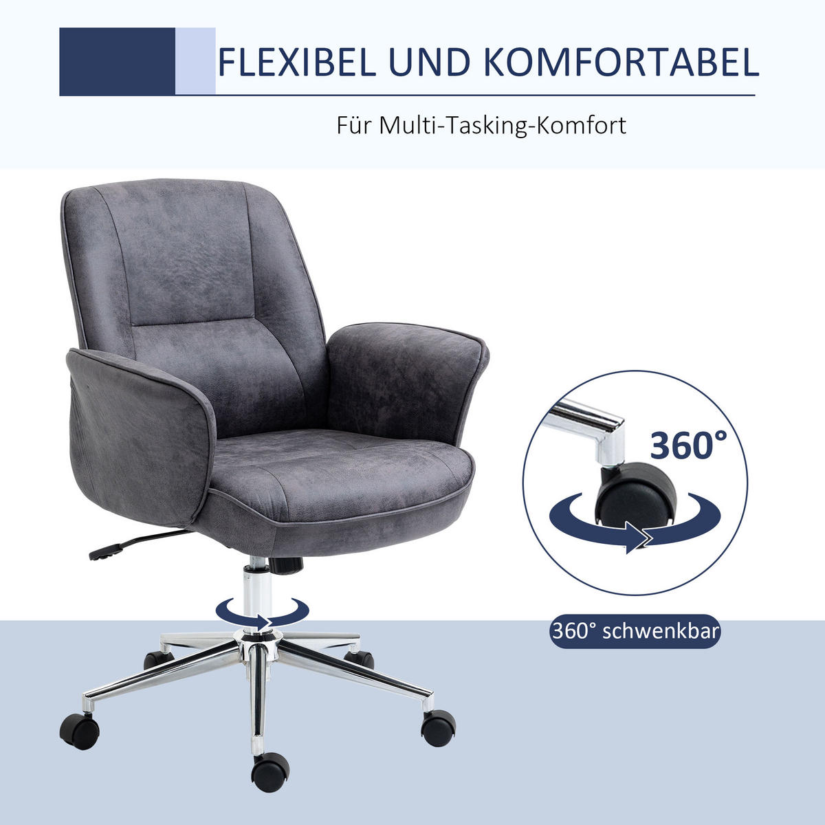 BÜROSTUHL Schreibtischstuhl drehbar verstellbar Mikrofaser Schaumstoff Grau - Dunkelgrau, Kunststoff (69/102/67cm) - Vinsetto