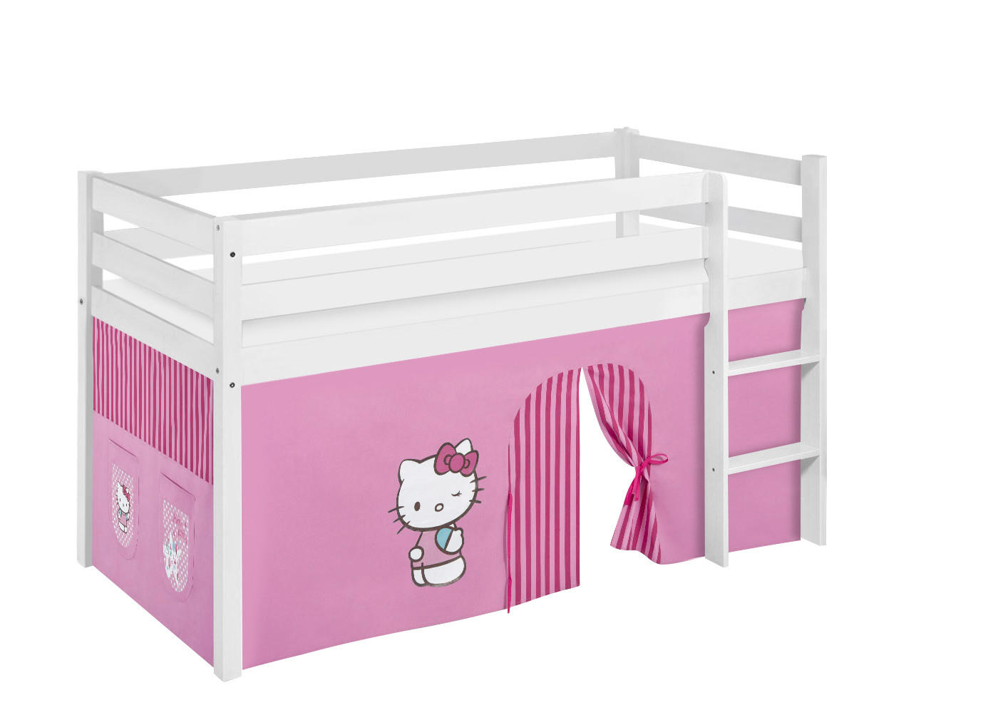 HOCHBETT Jelle mit HELLO KITTY Vorhang - Kinderbett - Weiß, Holz - Lilokids