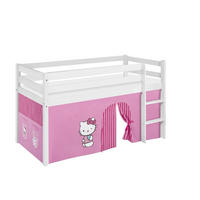 HOCHBETT Jelle mit HELLO KITTY Vorhang - Kinderbett - Weiß, Holz - Lilokids