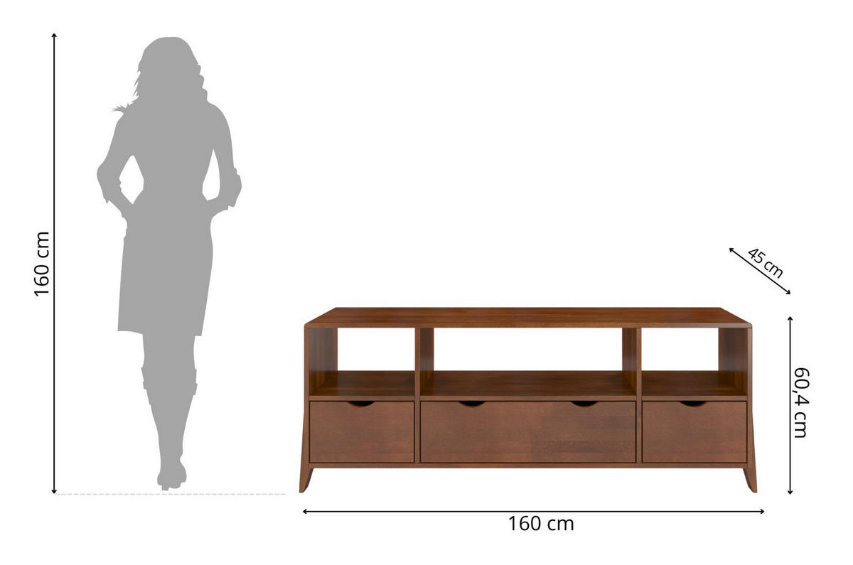 MASSIVHOLZ-TV-SCHRANK Gdynia, Buche - lackiert, Nussbaumfarbe - Walnussfarben, Holz/Buchenholz (160/60.4/45cm) - Visby