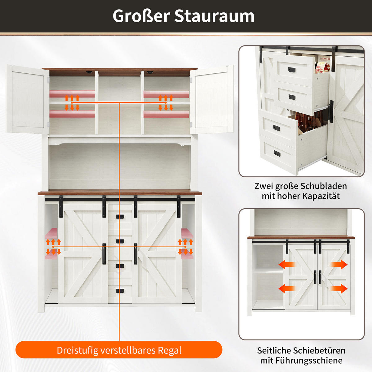BUFFET 115/40/174,7 cm weiß aus MDF und Metall mit LED - Weiß, Holzwerkstoff (115/174.7/40cm) - OKWISH