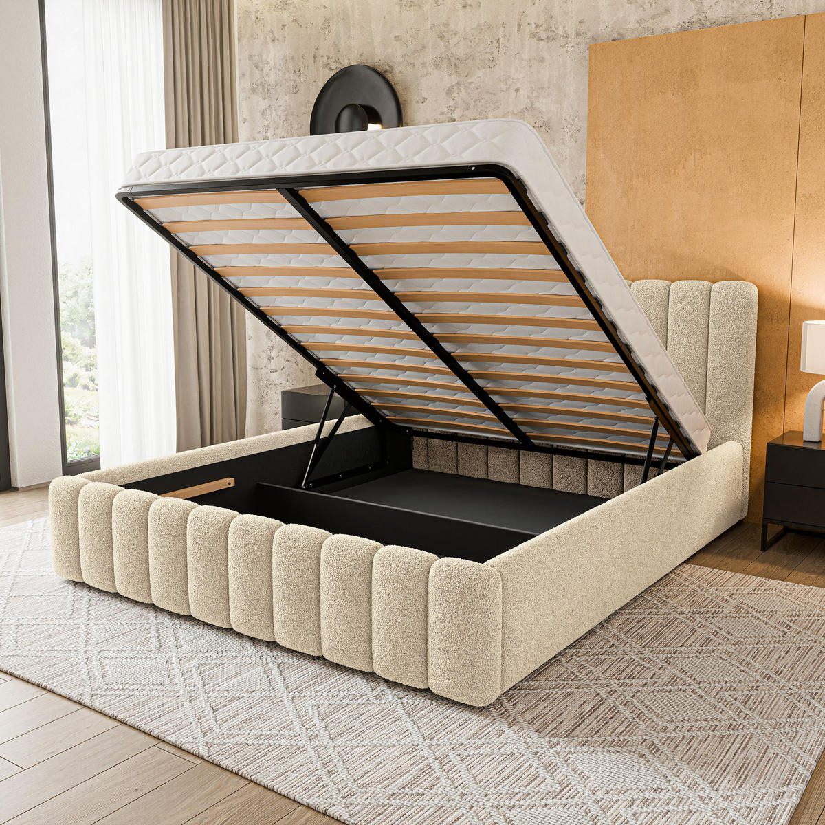 POLSTERBETT DINESE Q 120x200 cm mit Bettkästen - Creme - Creme, Holz (120/200cm) - MASSENO