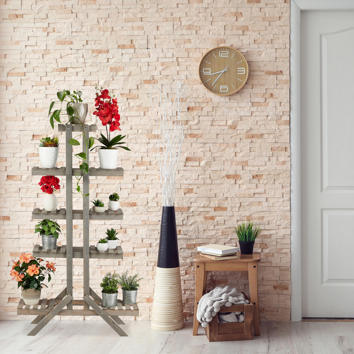 BLUMENTREPPE - Grau, Holz (83/142/25cm) - Relaxdays