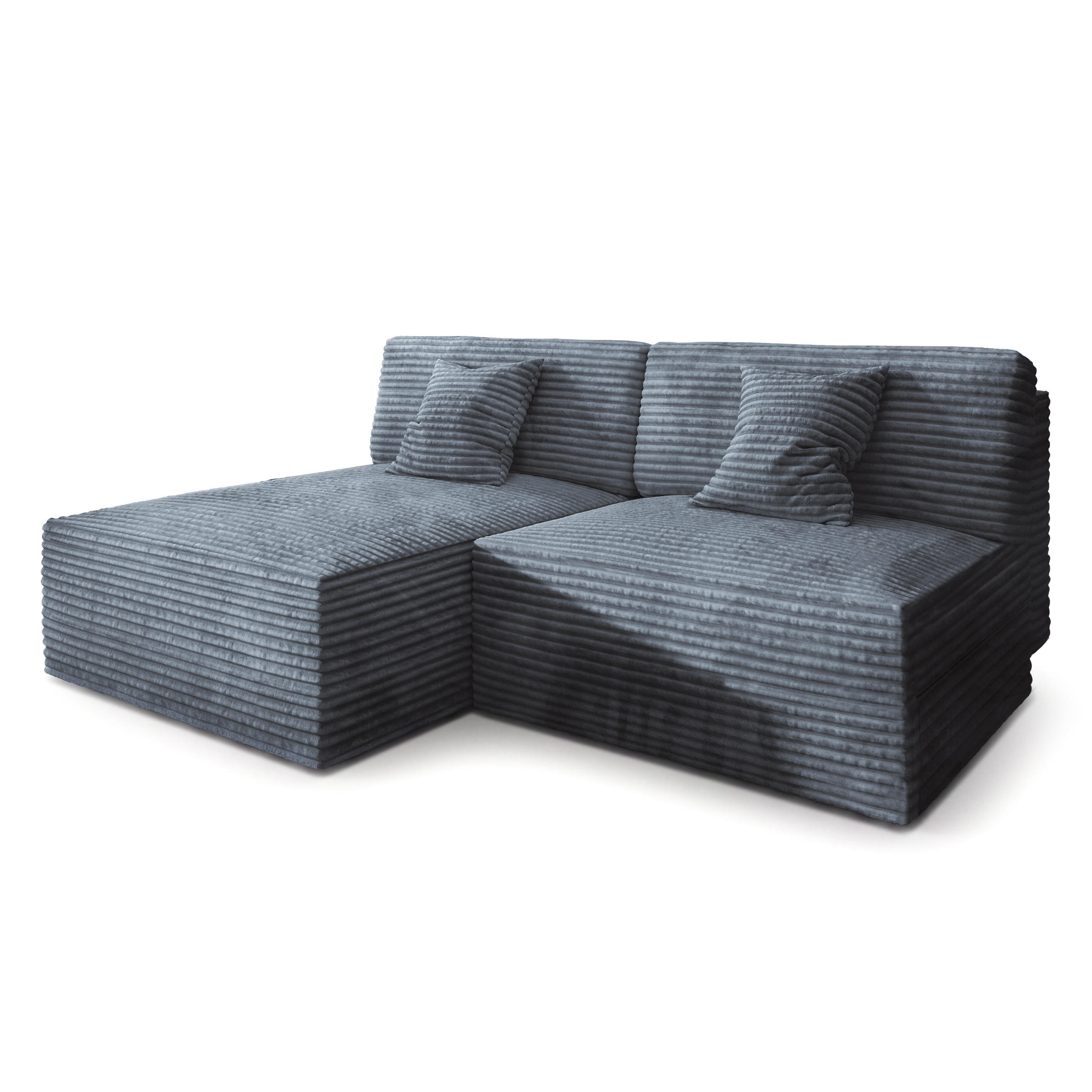 ECKSOFA FIORO Grau Kordstoff mit Schlaffunktion - Grau, Holz (204/148cm) - MASSENO