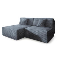 ECKSOFA FIORO Grau Kordstoff mit Schlaffunktion - Grau, Holz (204/148cm) - MASSENO