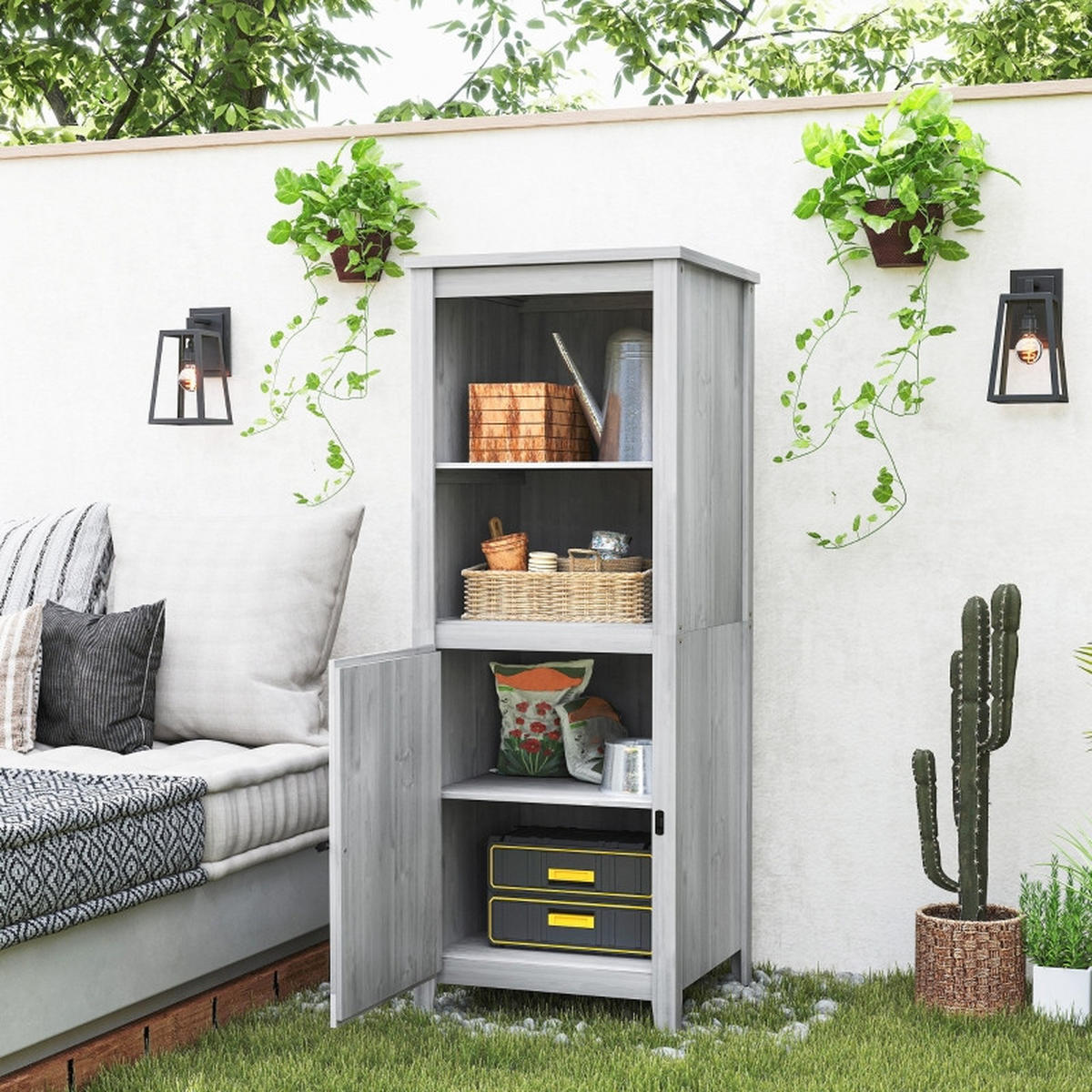 GARTENSCHRANK Holz Hellgrau - Grau, Holz (60/160/60cm) - ComfortXL