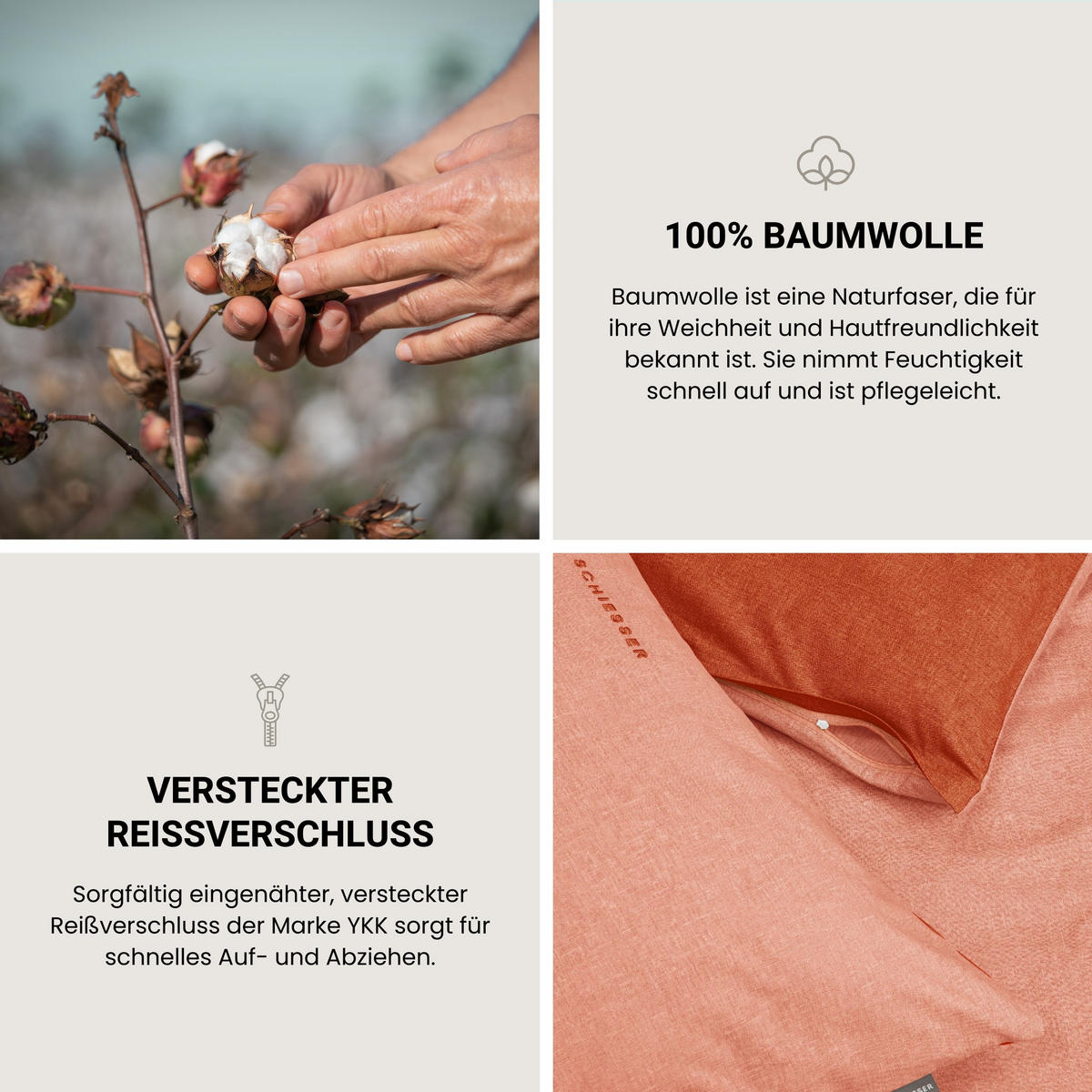 BETTWÄSCHESET Doubleface - Renforcé - 2-teilig - 135 x 200 cm - Terrakotta - Terracotta, Textil (135/200cm) - SCHIESSER