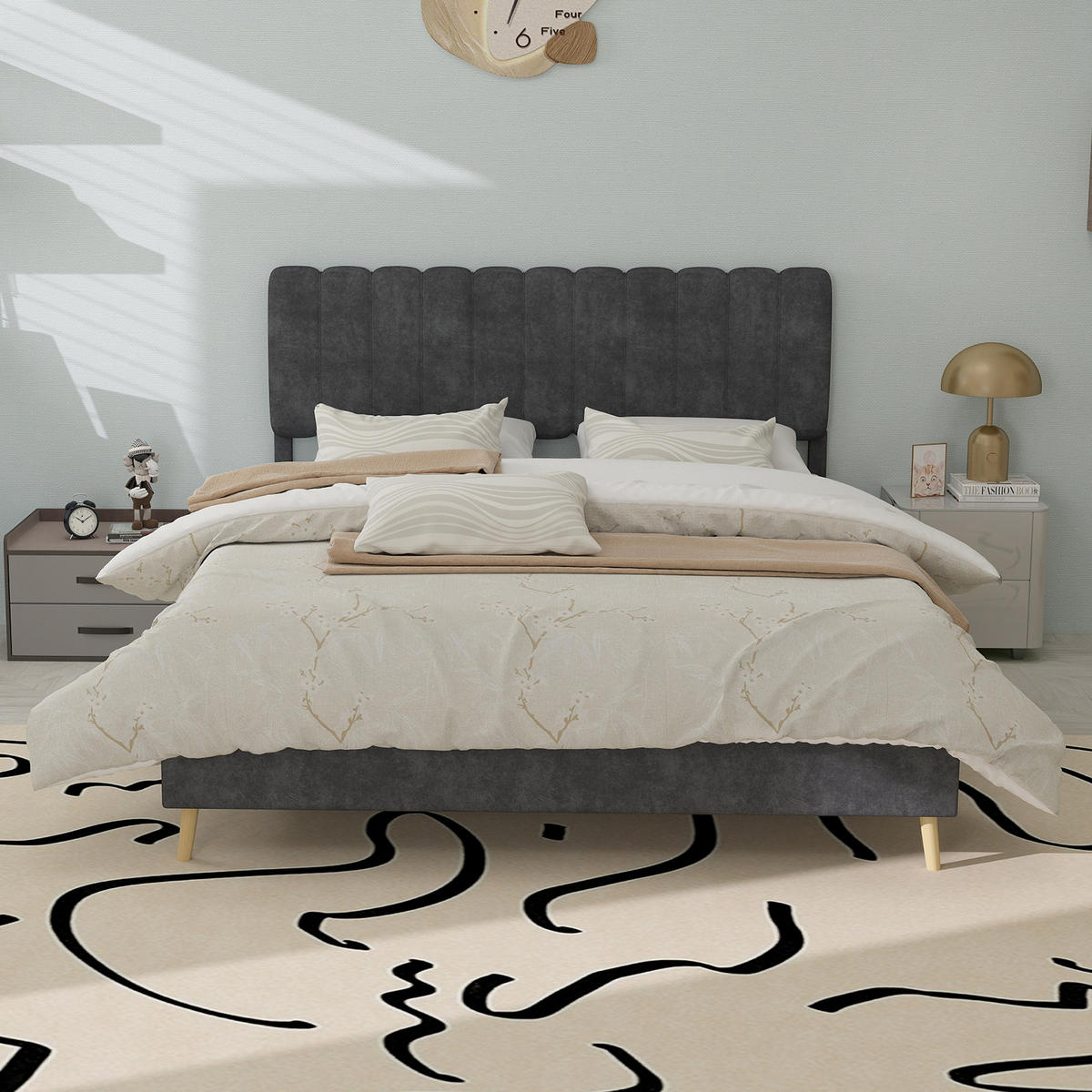 POLSTERBETT 140x200 cm ohne Stauraum grau - Grau, Textil (140/200cm) - LEBENLANG