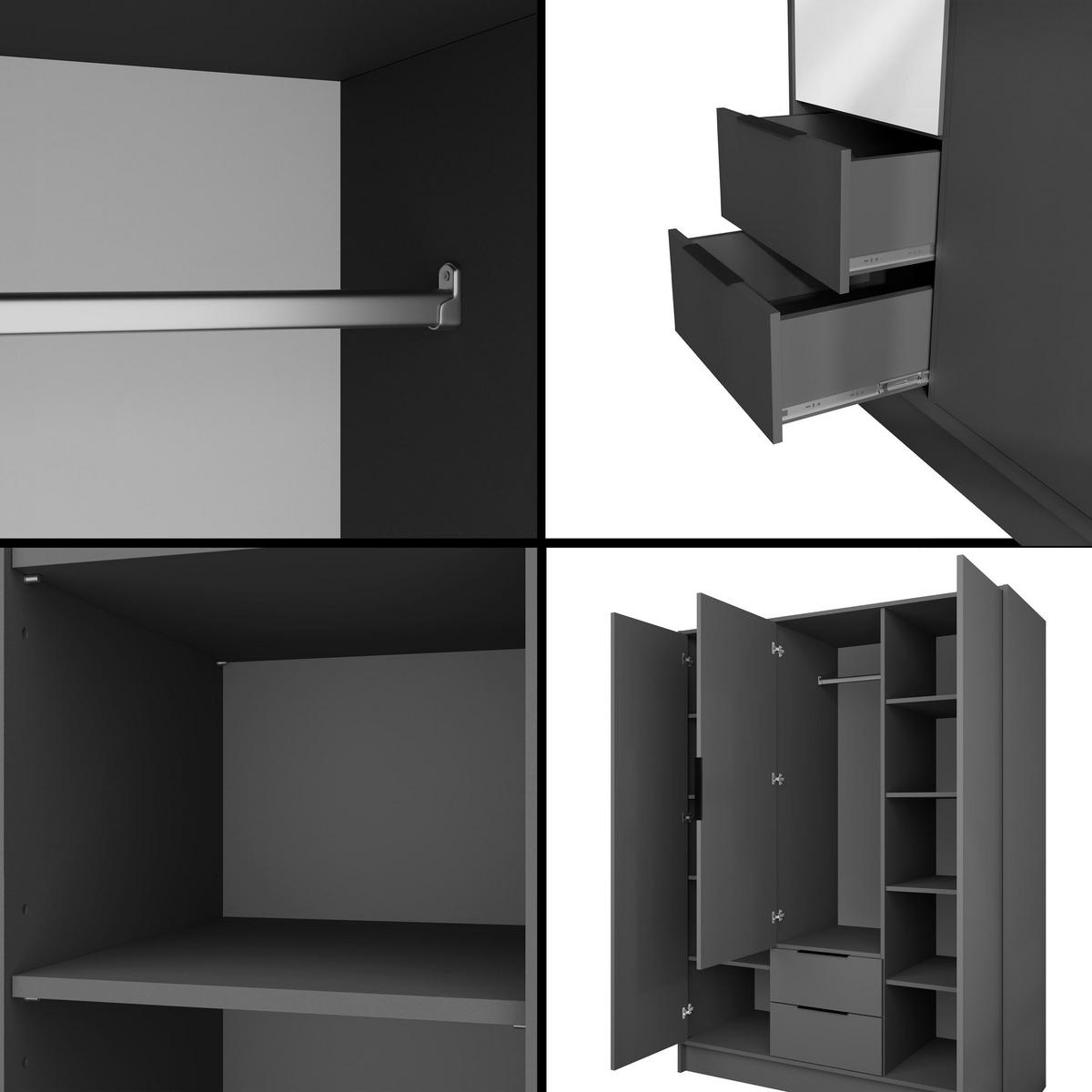 KLEIDERSCHRANK mit Spiegel und Flügeltüren KOLIN 150x200cm Graphit - Graphitfarben, Holzwerkstoff (150/200/51cm) - ALTDECOR