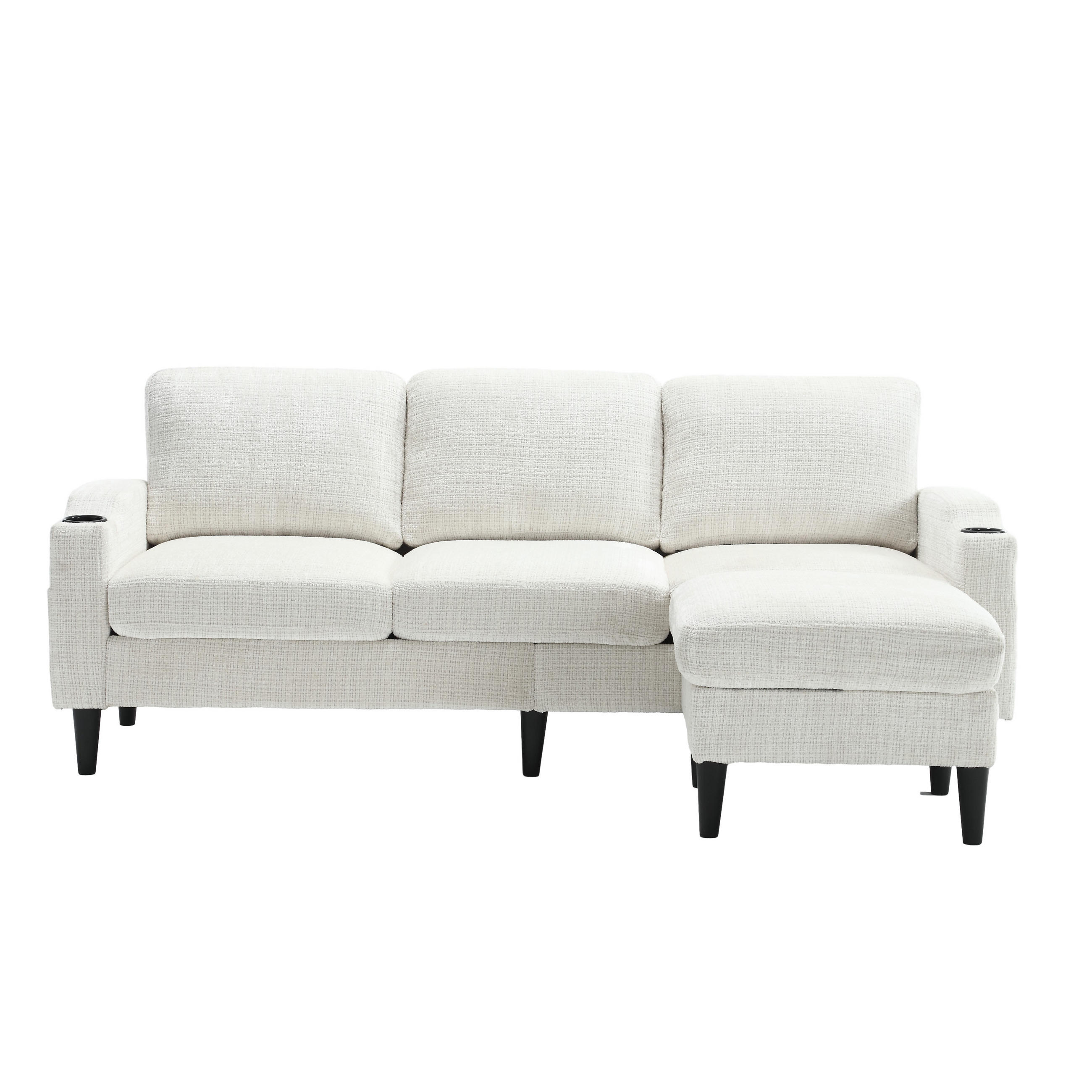 ECKSOFA 163/121/66 cm Beige mit 1 Aufbewahrungshocker, Aufbewahrungstasche und Getränkehalter - Beige, Textil (196.5/75cm) - Oxeza