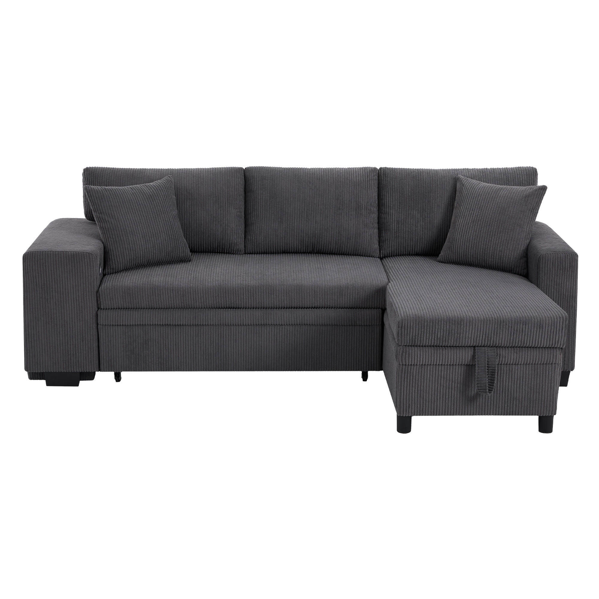 ECKSOFA L-Form 3-Sitzer mit Schlaffunktion und USB-Anschluss Cord Grau 231/131,5/84 cm - Grau, Textil (231/131.5cm) - OKWISH
