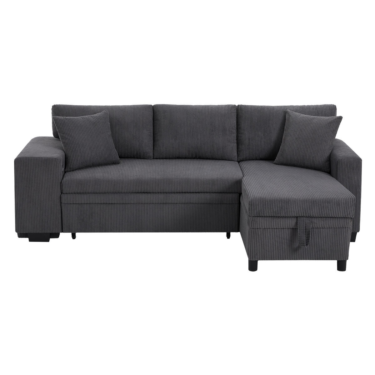 ECKSOFA L-Form 3-Sitzer mit Schlaffunktion und USB-Anschluss Cord Grau 231/131,5/84 cm - Grau, Textil (231/131.5cm) - OKWISH