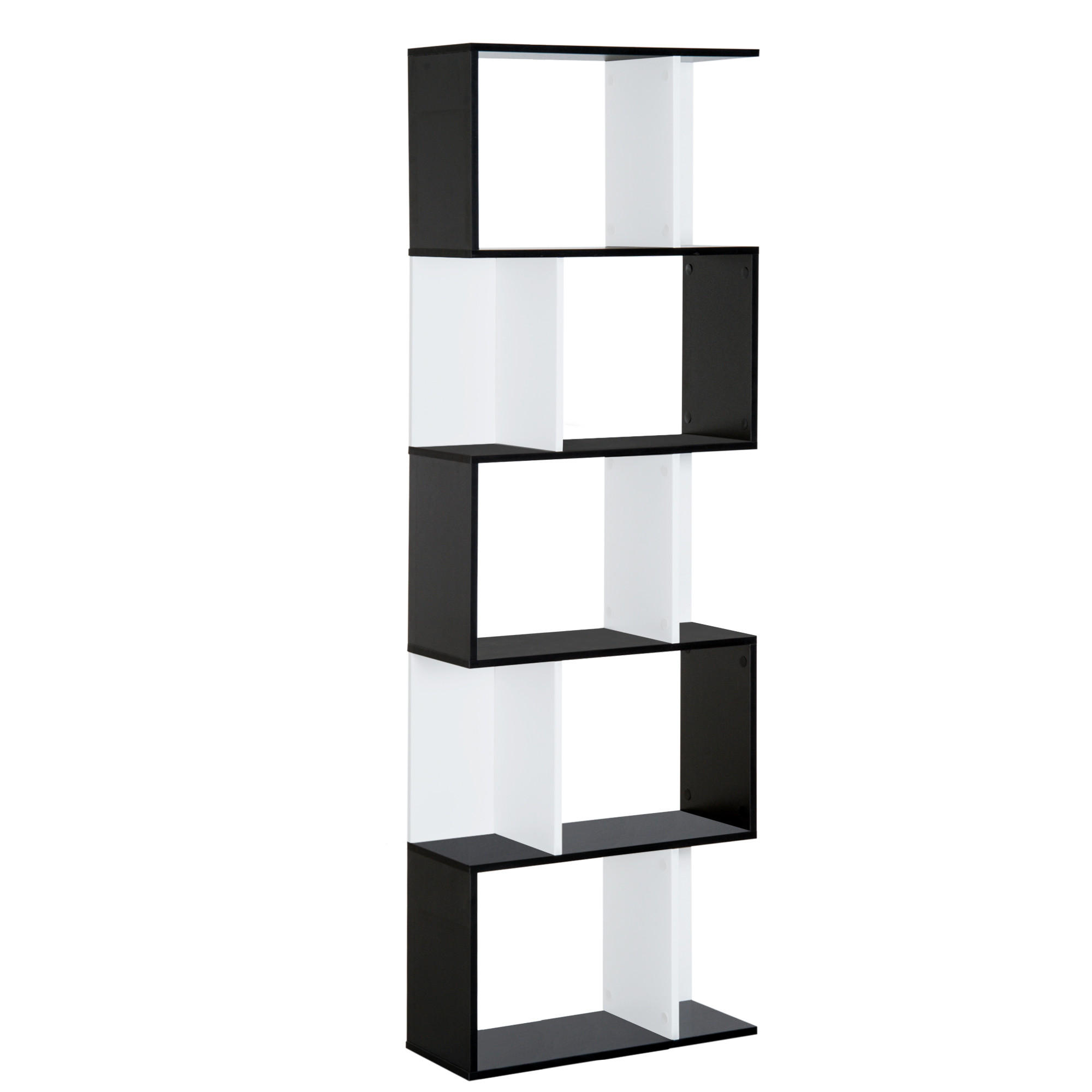 BÜCHERREGAL,5-STÖCKIG Trennwand 60x24x184,5cm,schwarz-weiß - Schwarz, Holzwerkstoff (60/184.5/24cm) - Vallsero