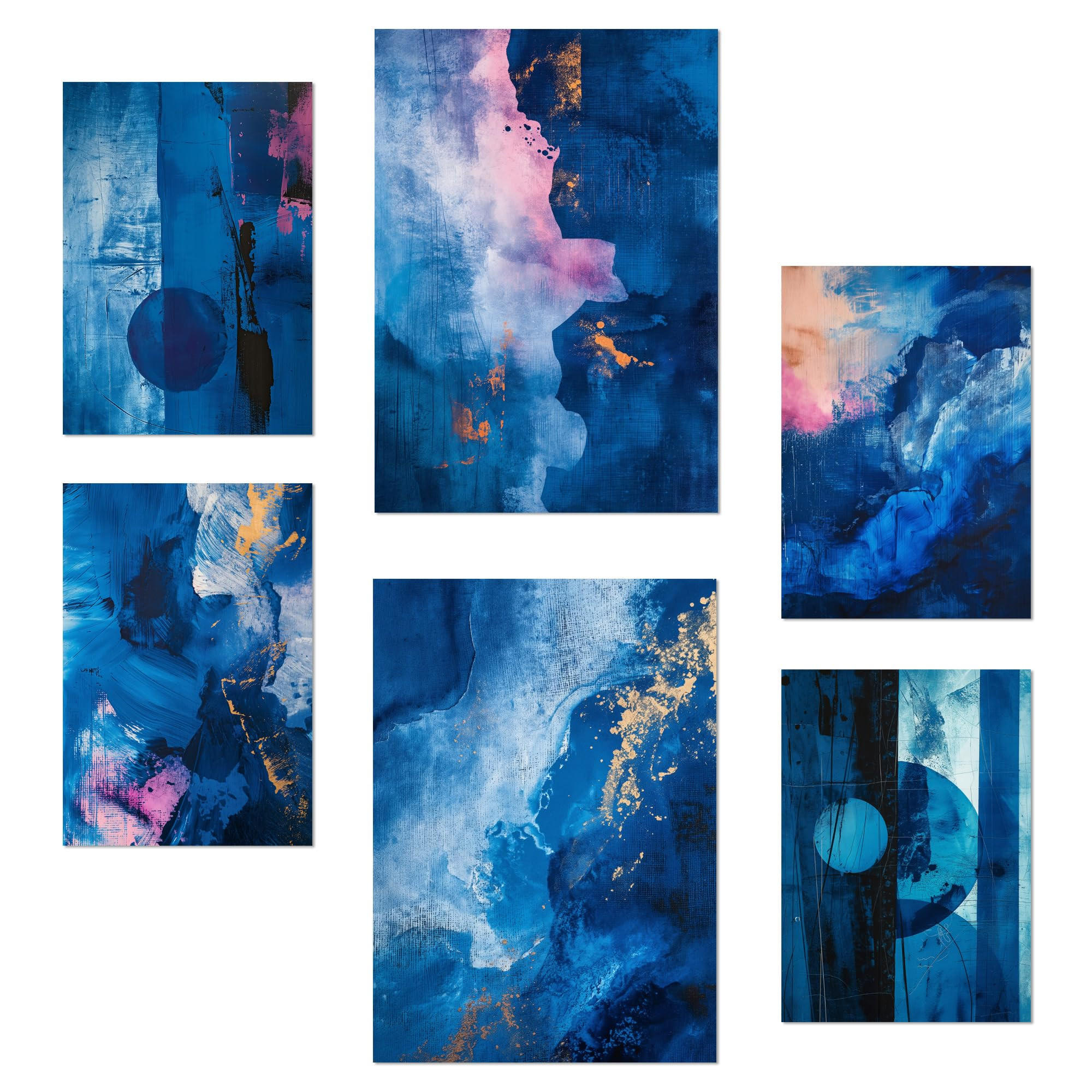 POSTER Set Mit 6 Abstrakte Farben Blau Cyan Rosa Formen A3 & A4 Rahmenlos - Klar, Papier (29/3cm) - Nacnic