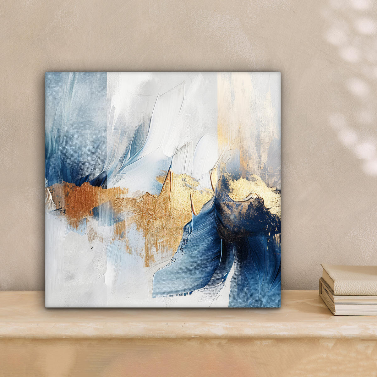 LEINWANDBILD Gold - Blau - Aquarell - Kunst - Modern 20x20 cm - Hellblau, Textil (20/20cm) - MuchoWow