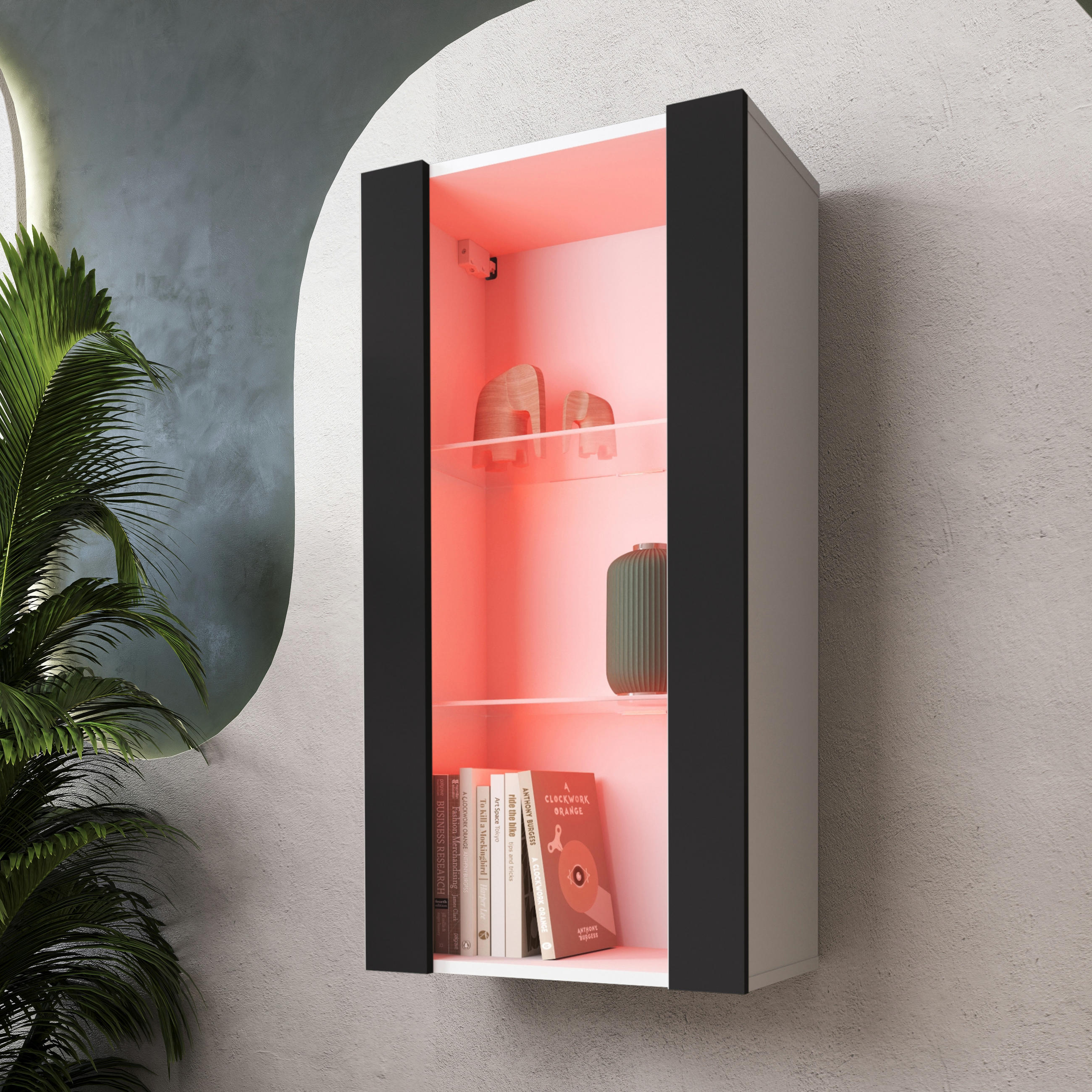 HÄNGEVITRINE TIVOLI Vertical 100, Schwarz, LED Mehrfarbige - Schwarz/Weiß, Glas/Holzwerkstoff (50/100/29.5cm) - Komodee