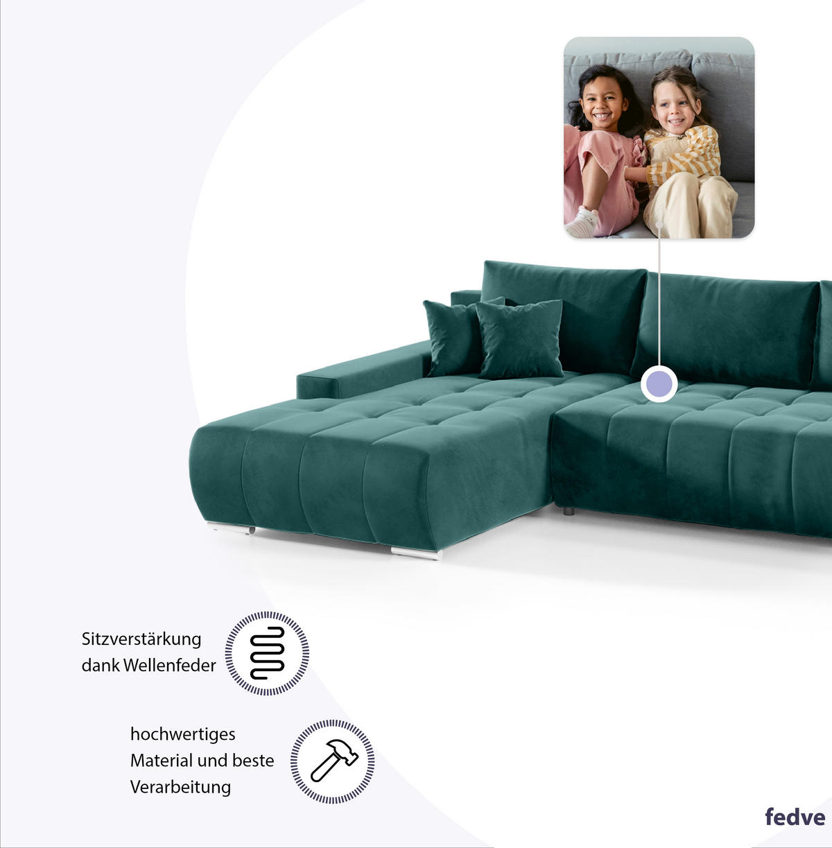 ECKSOFA mit Schlaffunktion Dhaka L, Flaschengrün - Grün, Textil (185/265cm) - Fedve