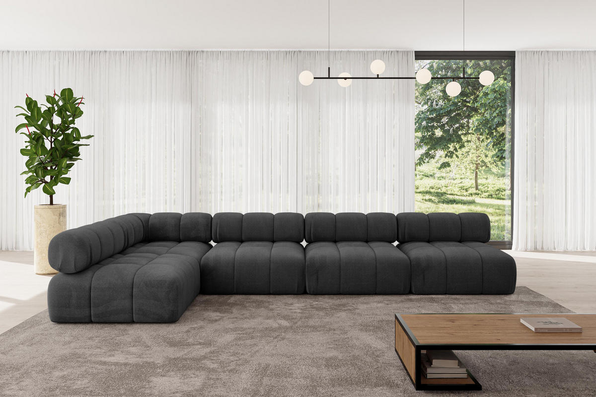ECKSOFA modulares Sofa Samaro-L3 - 380x190x70 cm Schwarz Velours - Schwarz, Holzwerkstoff/Textil (380/190cm) - ALTDECOR