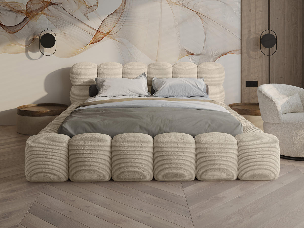POLSTERBETT Lucca 2 Beige 160/200 cm Cord mit Bettkasten - Beige, Textil/Metall (160/200cm) - wonello