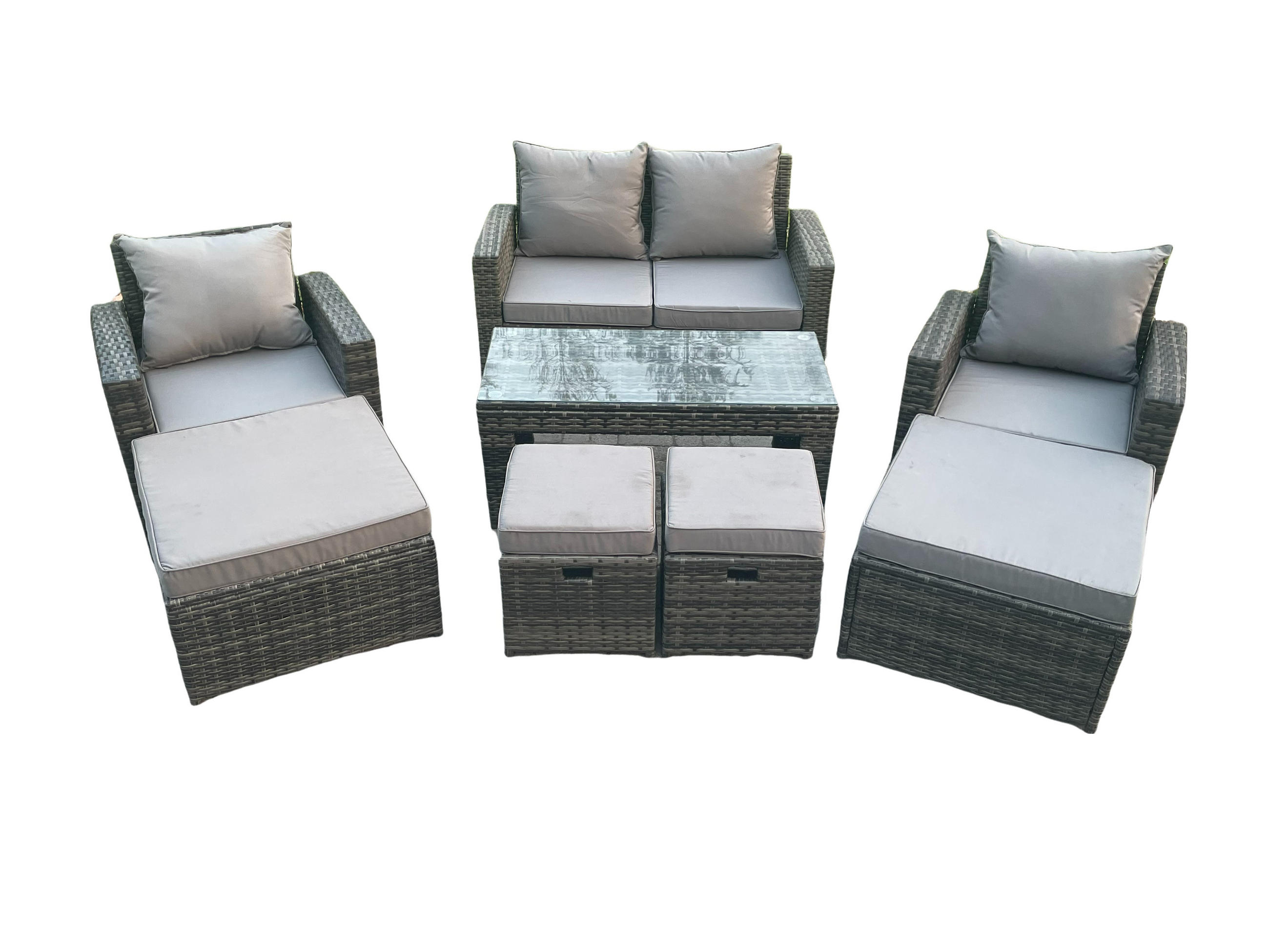 GARTENMÖBEL-SET mit Kissen Polyrattan Dunkelgrau 8-Sitzer - Dunkelgrau, Metall - Fimous