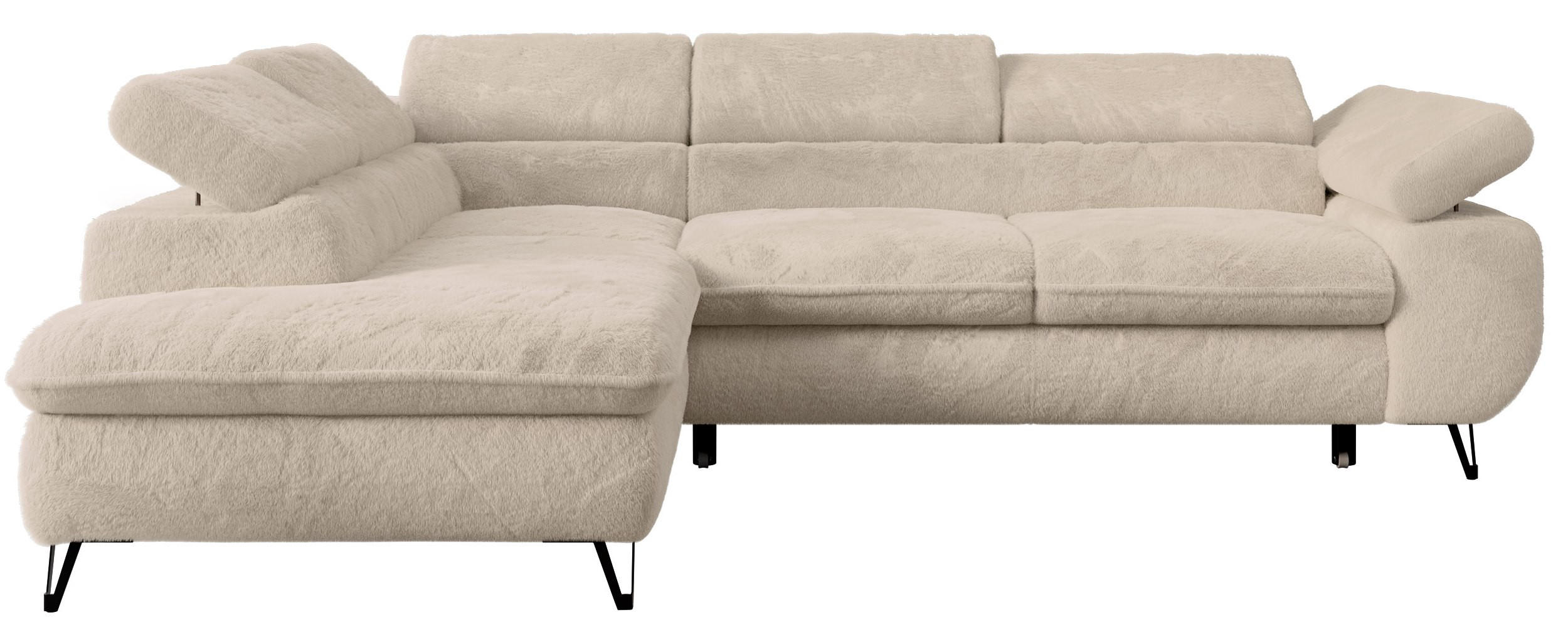 ECKSOFA PETER L Dunkelgrau Plüsch - Links Seite - Ecru/Schwarz, Textil/Metall (208/273cm) - MKS