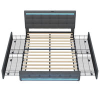 POLSTERBETT 140/200 cm in Grau Leinen mit 4 Schubladen, LED und USB - Grau, Holzwerkstoff/Textil (140/200cm) - WISHDOR