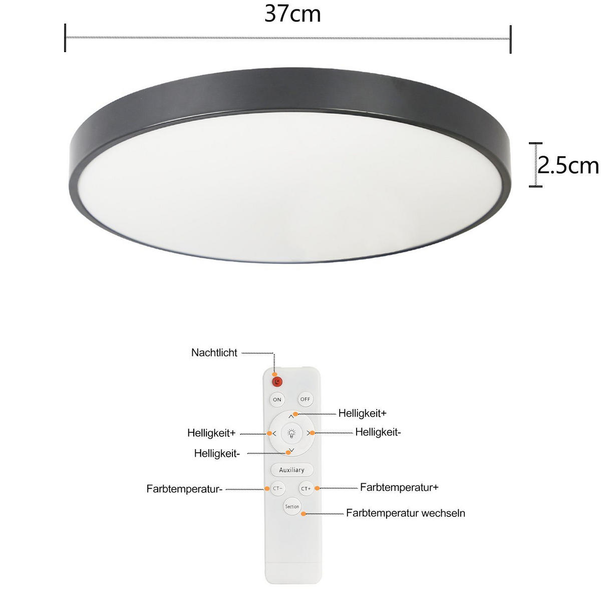 LED-DECKENLEUCHTE Silvia 37/37/3 cm - Schwarz, Kunststoff (37/37/3cm) - Nettlife