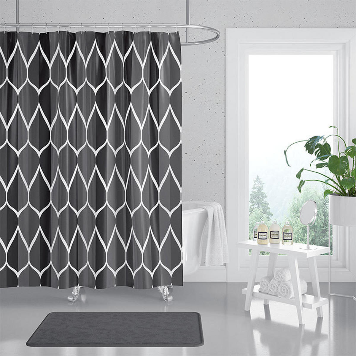 DUSCHVORHANG Schwarz Tropfen Muster 80 x 180 cm Polyester Badezimmer - Schwarz, Textil (180/80cm) - MCBOSON
