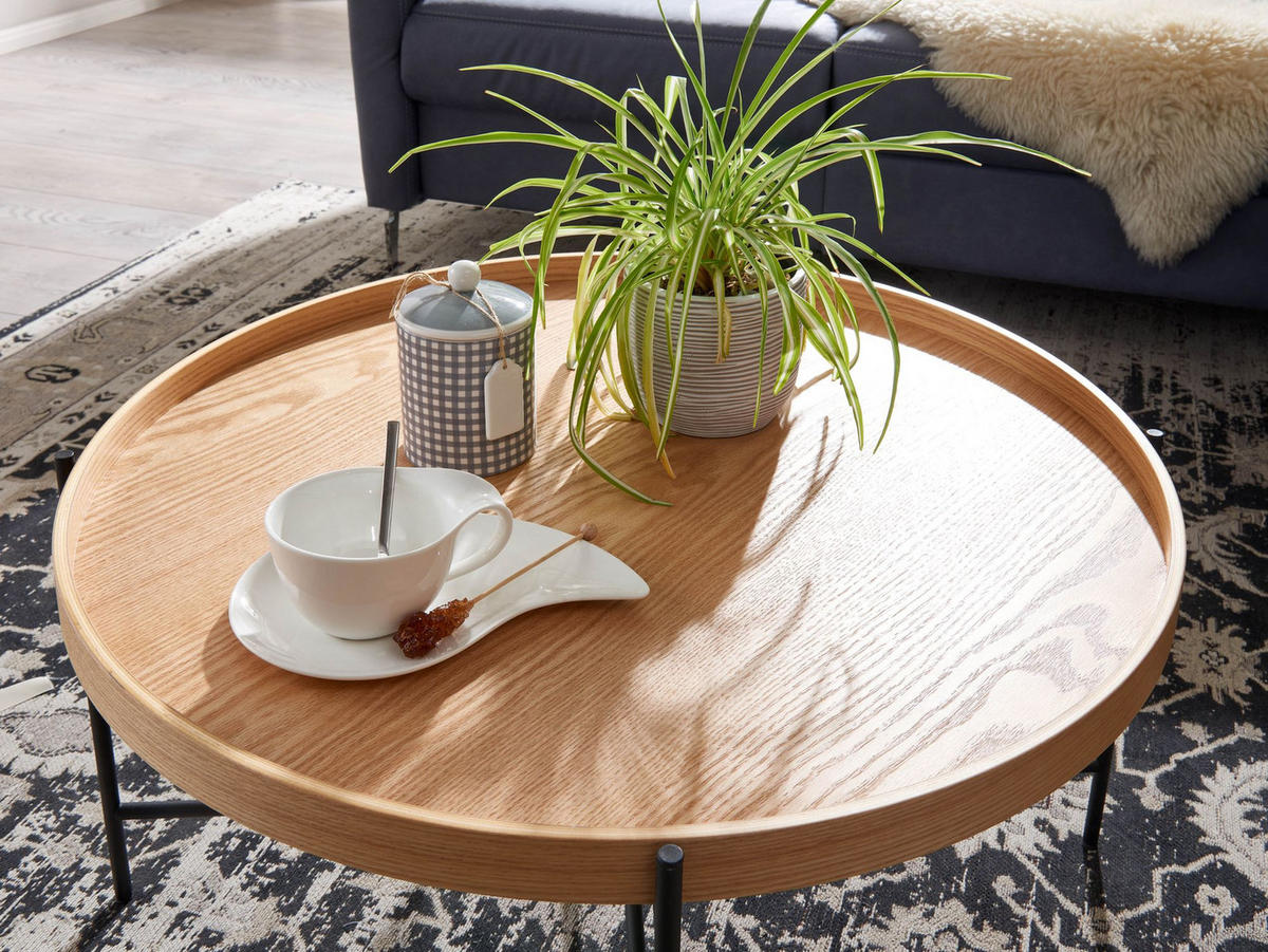 COUCHTISCH Eichenholz Furnier mit stabilem Metallgestell, Modernes zeitloses Design - Schwarz/Braun, Holz/Metall (78/78/40cm) - KADIMA DESIGN