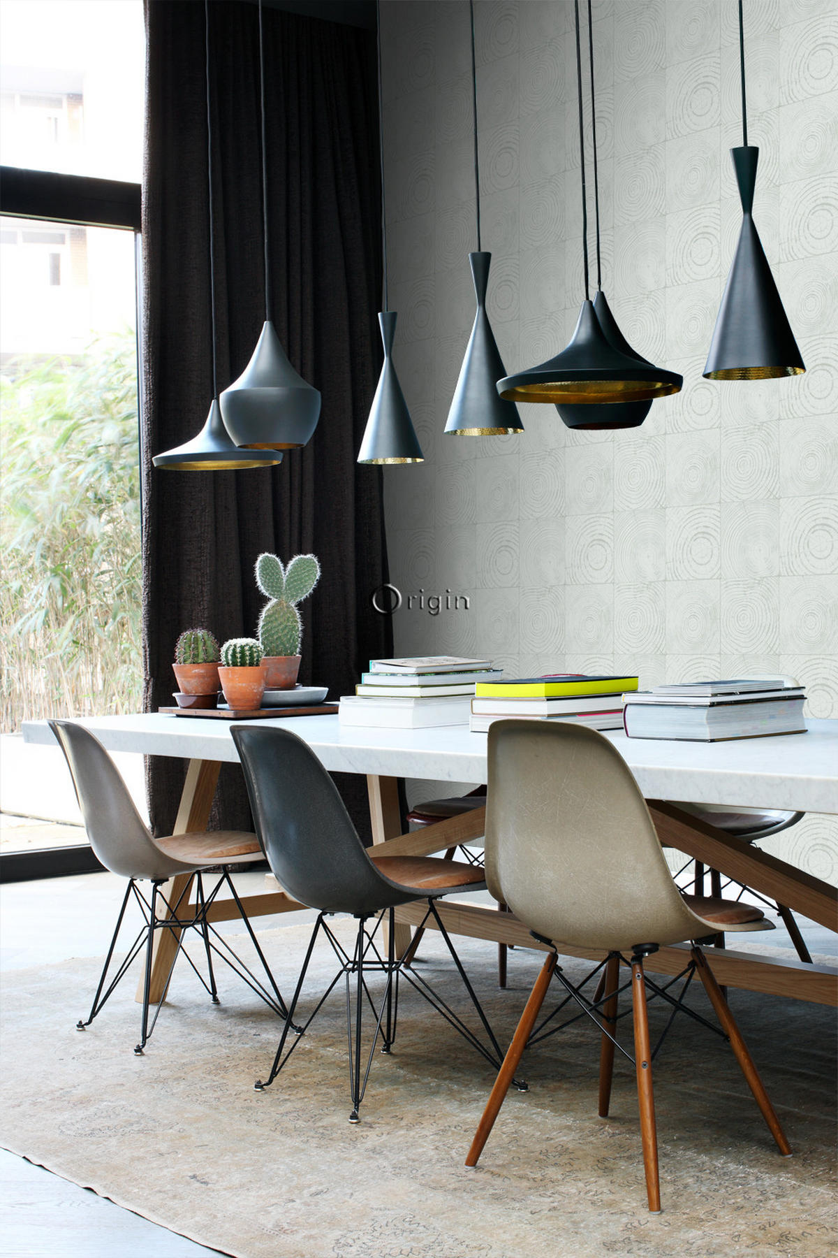TAPETE Querschnitte von Baumstämmen 53 cm x 10.05 m - Türkis, Papier (53/1000cm) - Origin Wallcoverings