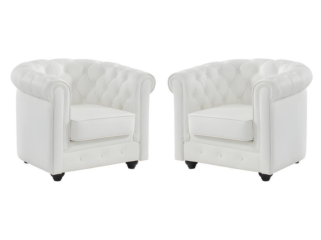 LEDERSESSEL 2er-Set - Büffelleder - Weiß - CHESTERFIELD - Weiß, Leder (78/72/82cm) - Vente-Unique
