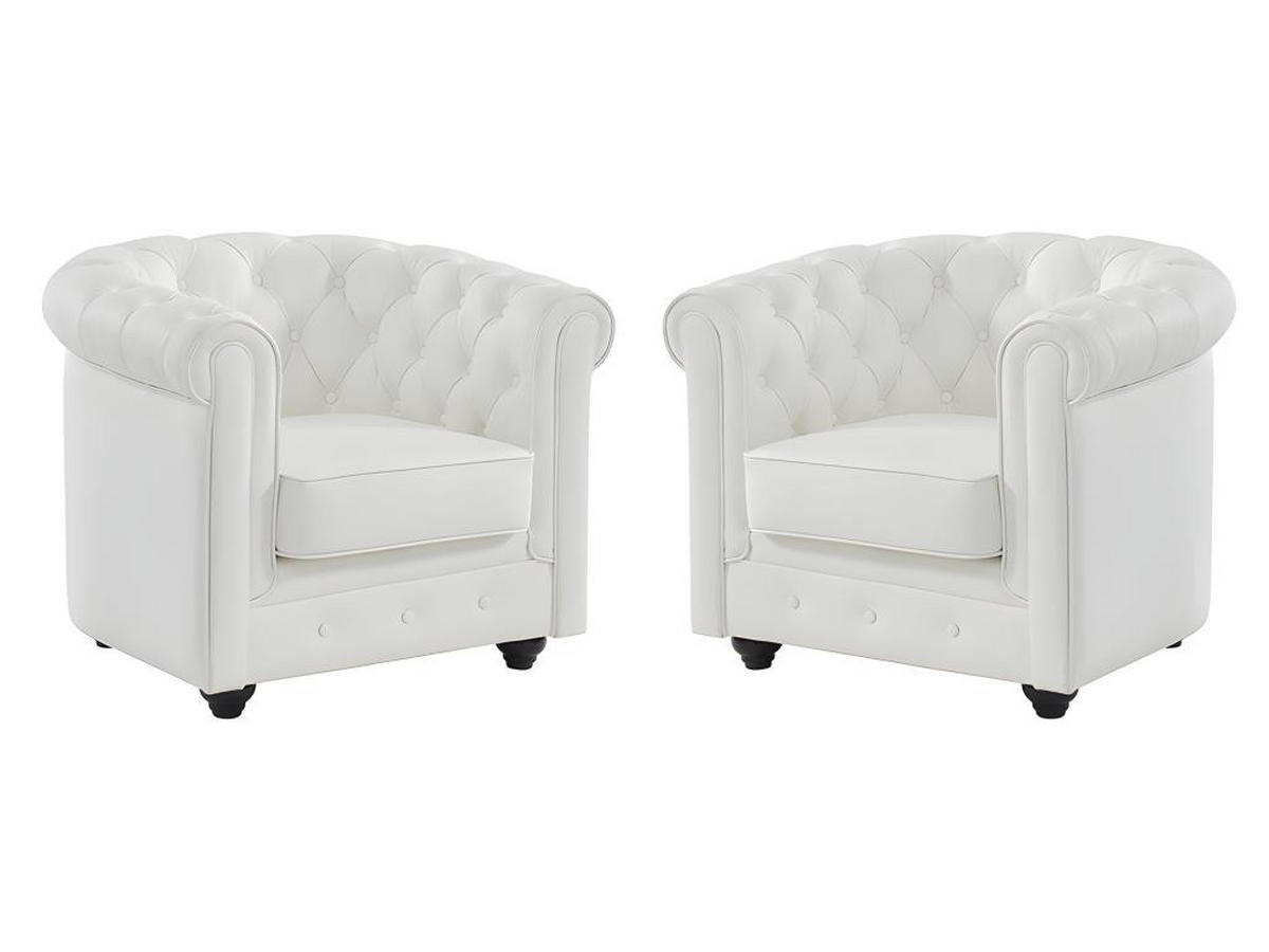 LEDERSESSEL 2er-Set - Büffelleder - Weiß - CHESTERFIELD - Weiß, Leder (78/72/82cm) - Vente-Unique