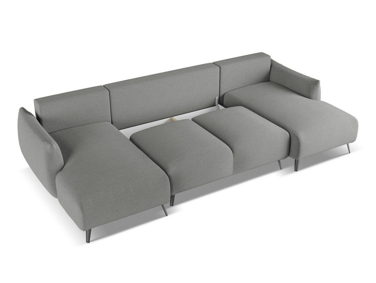 WOHNLANDSCHAFT Chenille Stoff Grau - Schieferfarben/Schwarz, Textil/Metall (317/86/162cm) - Makamii