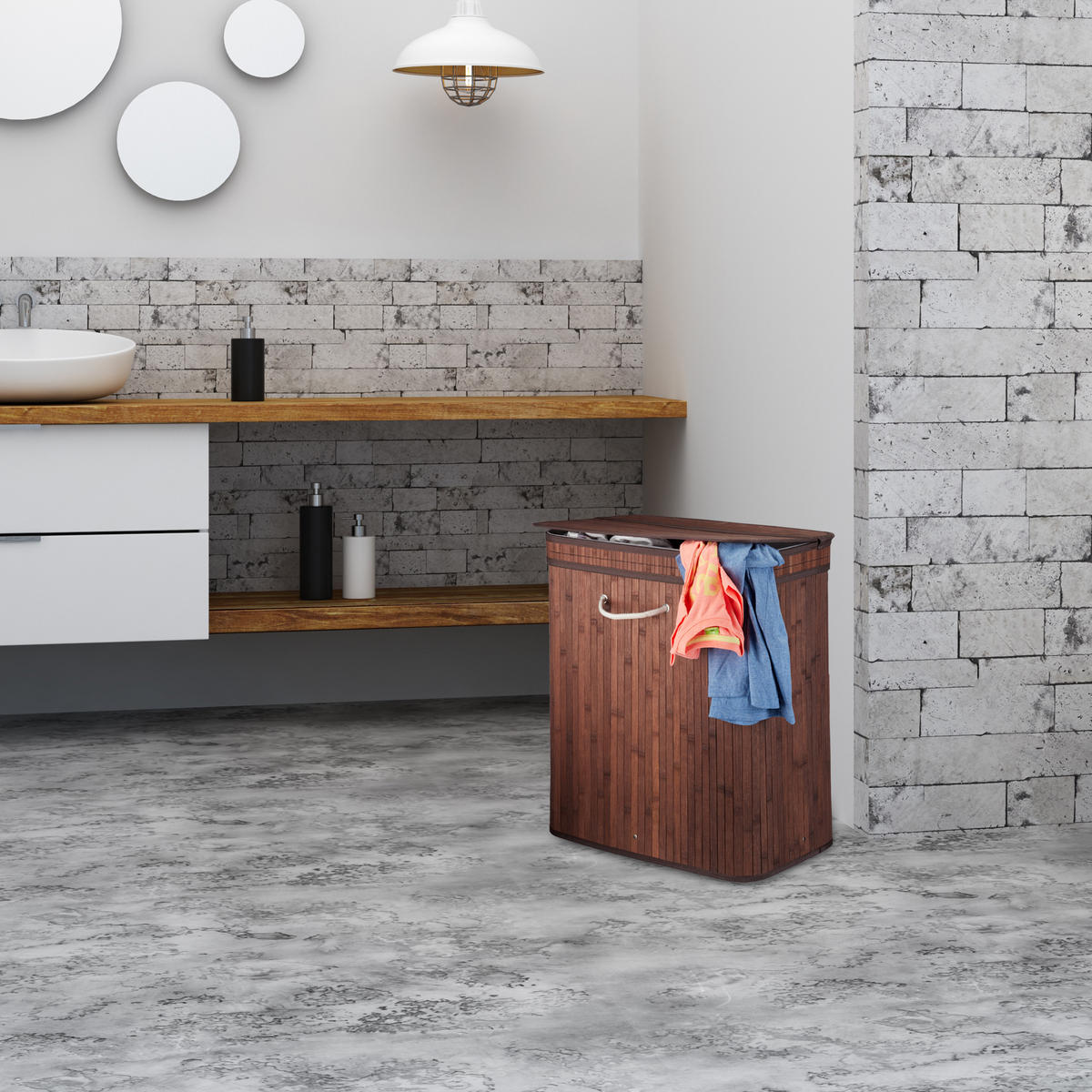 WÄSCHEKORB - Hellbraun, Holz/Textil (55/63/35cm) - Relaxdays