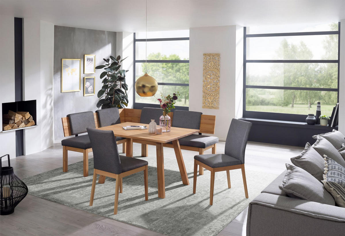 ECKBANKGRUPPE Modern Danny 2 für 7 Personen Massivholz Kernbuche/Grau - Kernbuche/Grau, Holz (155/85/194cm) - 58aufmkessel
