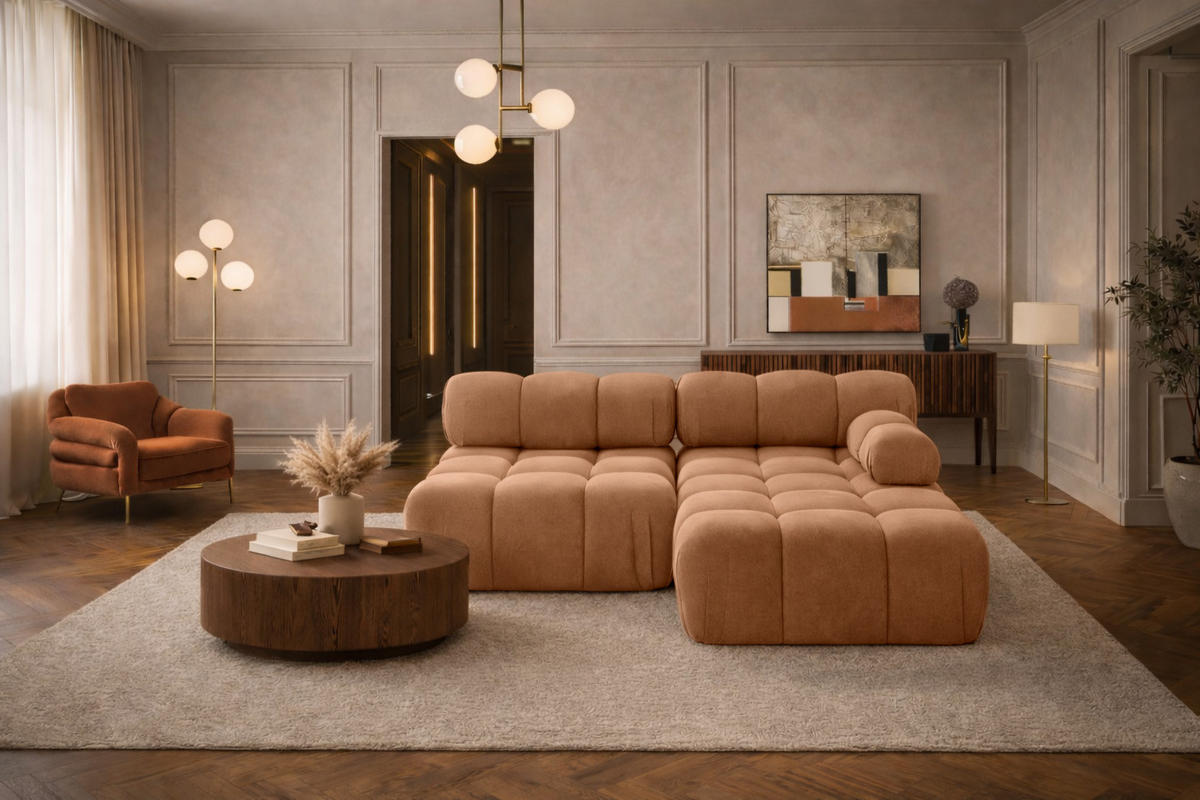ECKSOFA L-Form Mini II Modular, Veloursstoff Salvador, Dunkelbeige, Rechts, Selia - Beige, Holz (190/160cm) - Kaiser Möbel
