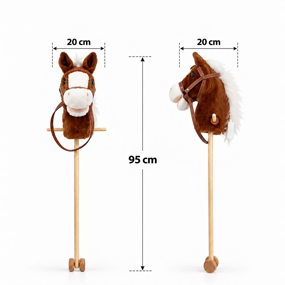 STECKENPFERD Dunkelbraun mit Sound Plüschkopf 95 cm - Dunkelbraun, Holz/Kunststoff (20/95/20cm) - Relaxdays