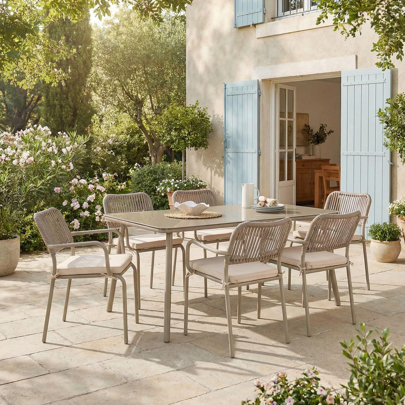 GARTENMÖBEL SET VOLONTE - Braun, Glas/Metall - IDIMEX