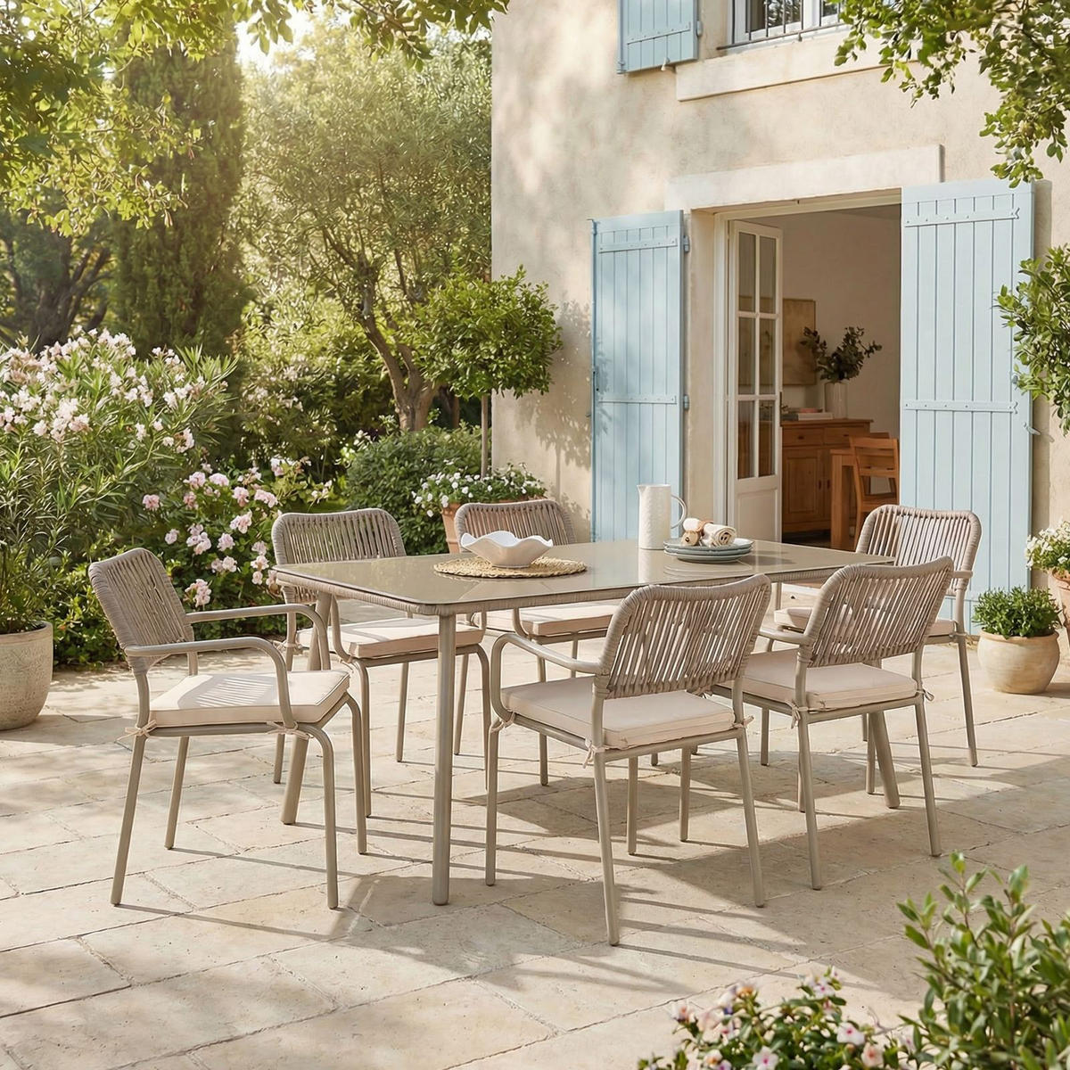 GARTENMÖBEL SET VOLONTE 7er Set braun, champagne - Braun, Glas/Metall - IDIMEX