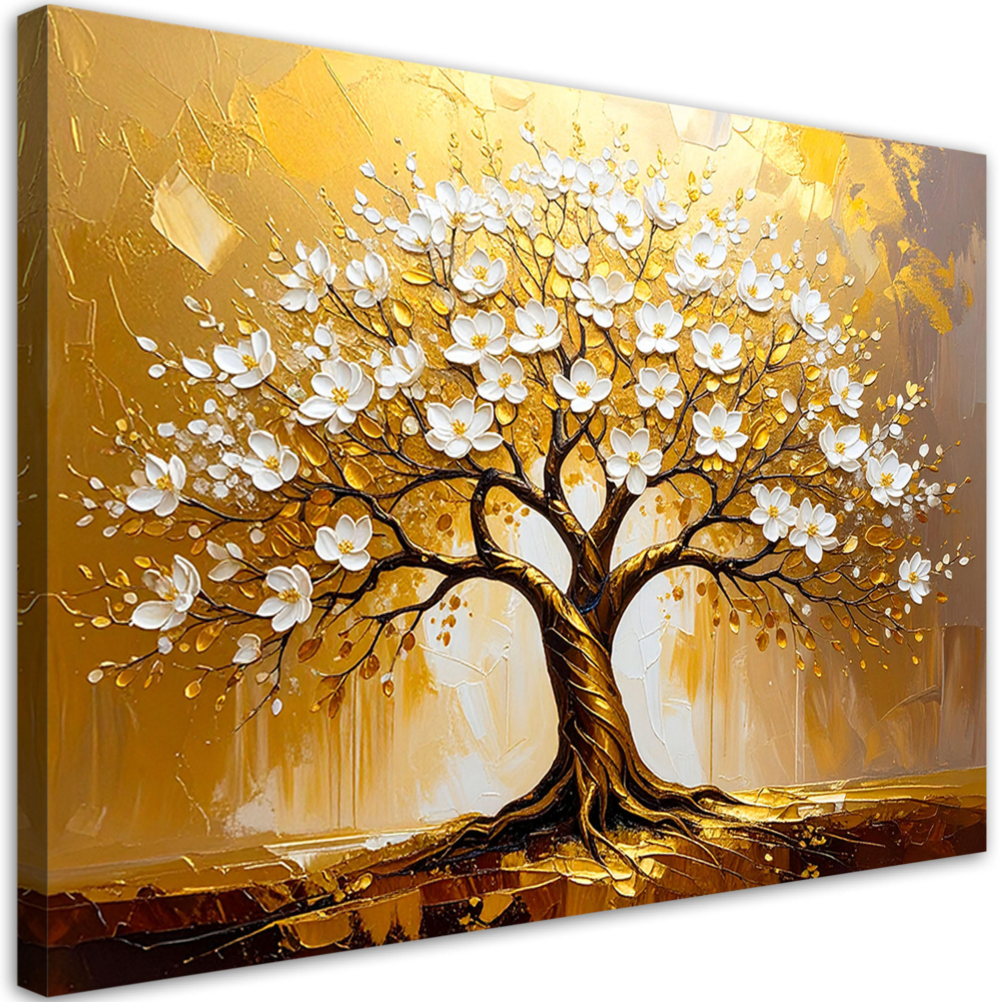 LEINWANDBILD Baum des Lebens in Gold Abstraktion 90x60cm - Goldfarben, Textil (90/60cm) - Feeby