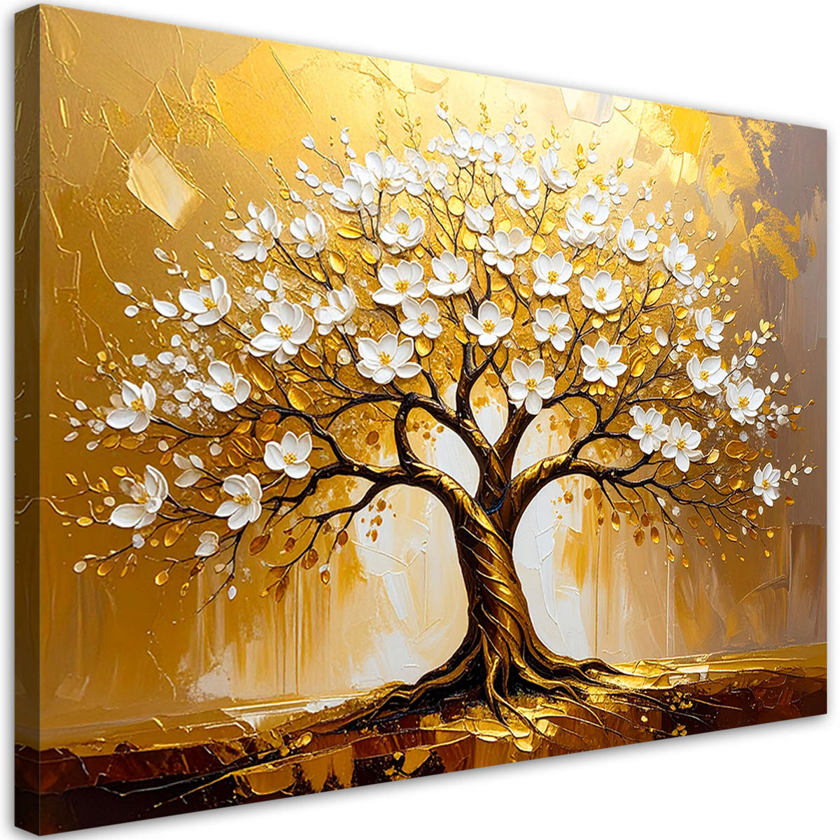 LEINWANDBILD Baum des Lebens in Gold Abstraktion 90x60cm - Goldfarben, Textil (90/60cm) - Feeby