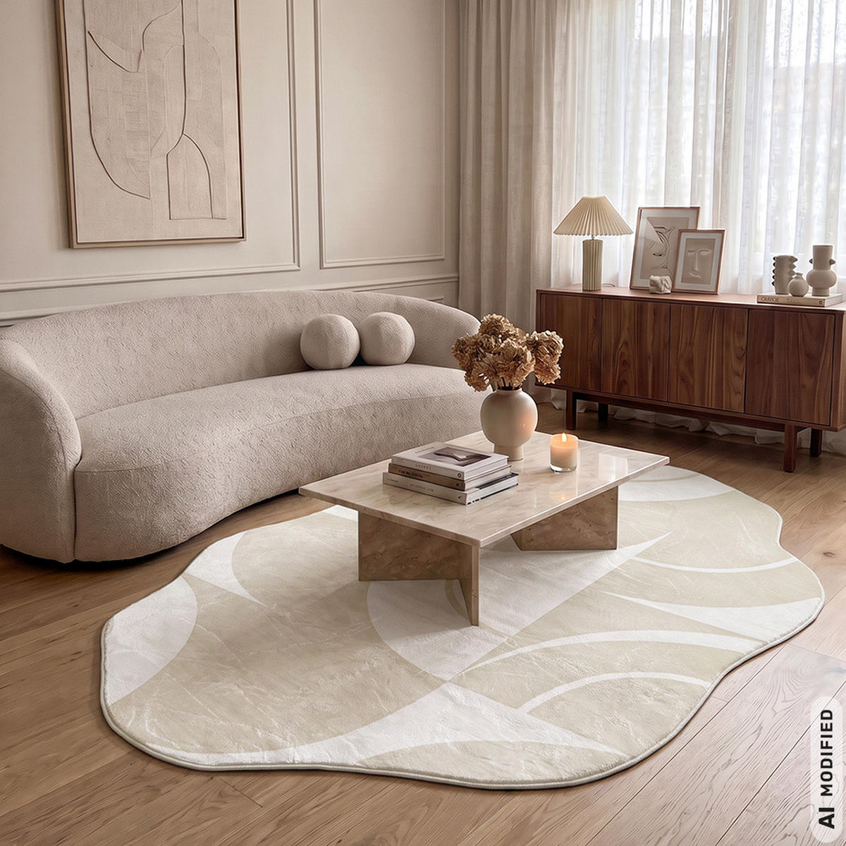TEPPICH Mirano Mena Mazovia Unregelmäßige Form 120x160cm Creme Abstrakt Kurzflor - Creme, Textil (120/160cm) - Mazovia