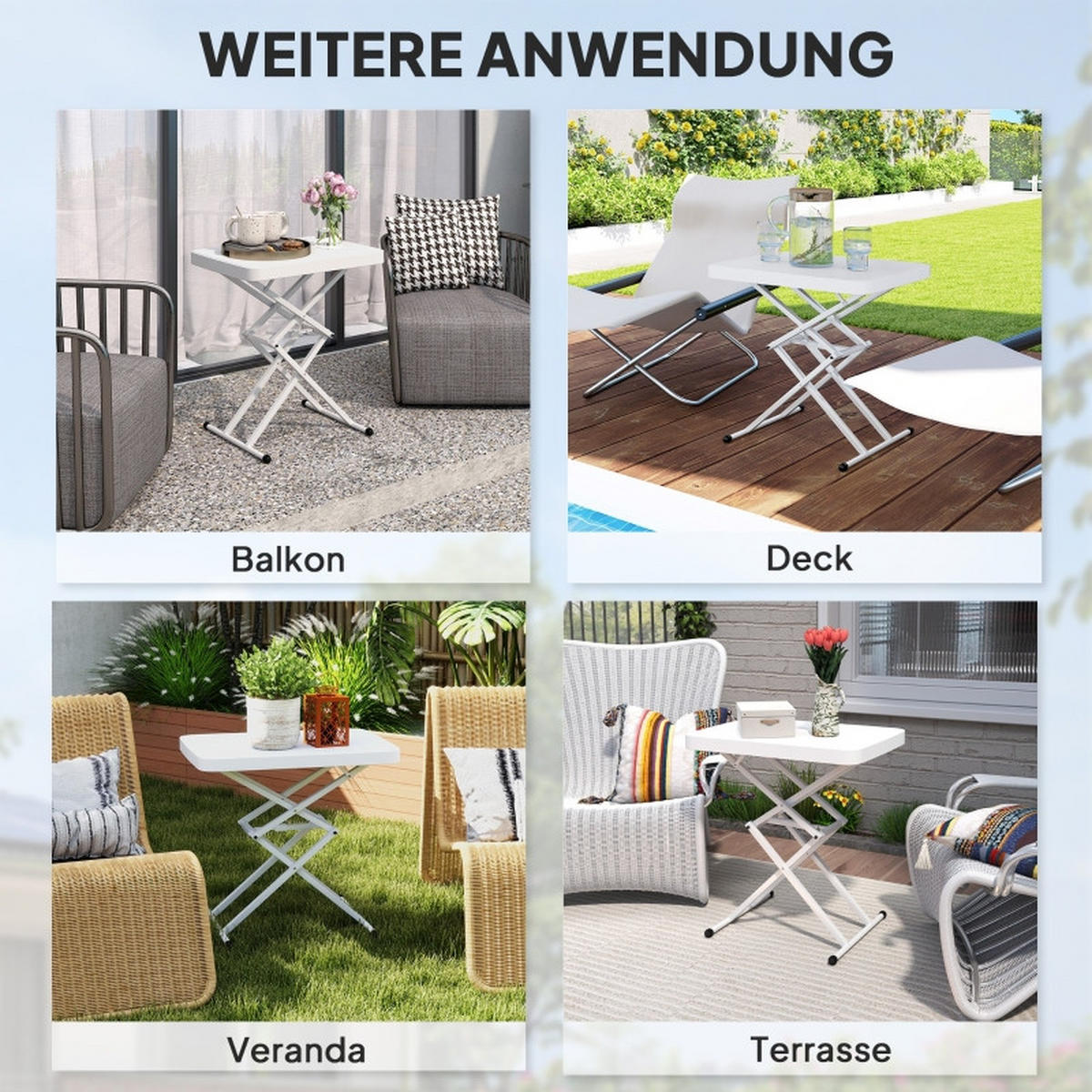 BALKONTISCH höhenverstellbar klappbar 65x45x70 cm weiß - Weiß, Metall (45/65/70cm) - LEBENLANG