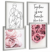 BILDER SET 4er Set - 50x50 cm & 40x60 cm Silberner Rahmen - Rosensträuße als Familienzeichnung - Silberfarben, Kunststoff (50/50cm) - TULUP