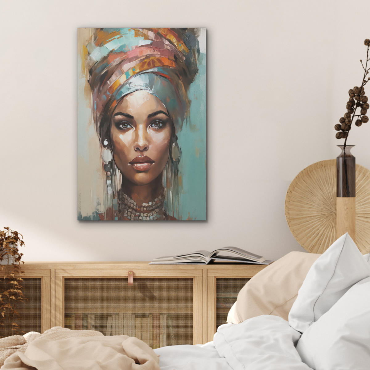 AKUSTIKBILD Frau - Kunst - Schmuck - Porträt Kunstdruck Schlafzimmer 50x70 cm - Blaugrau, Kunststoff (50/70/0.9cm) - MuchoWow