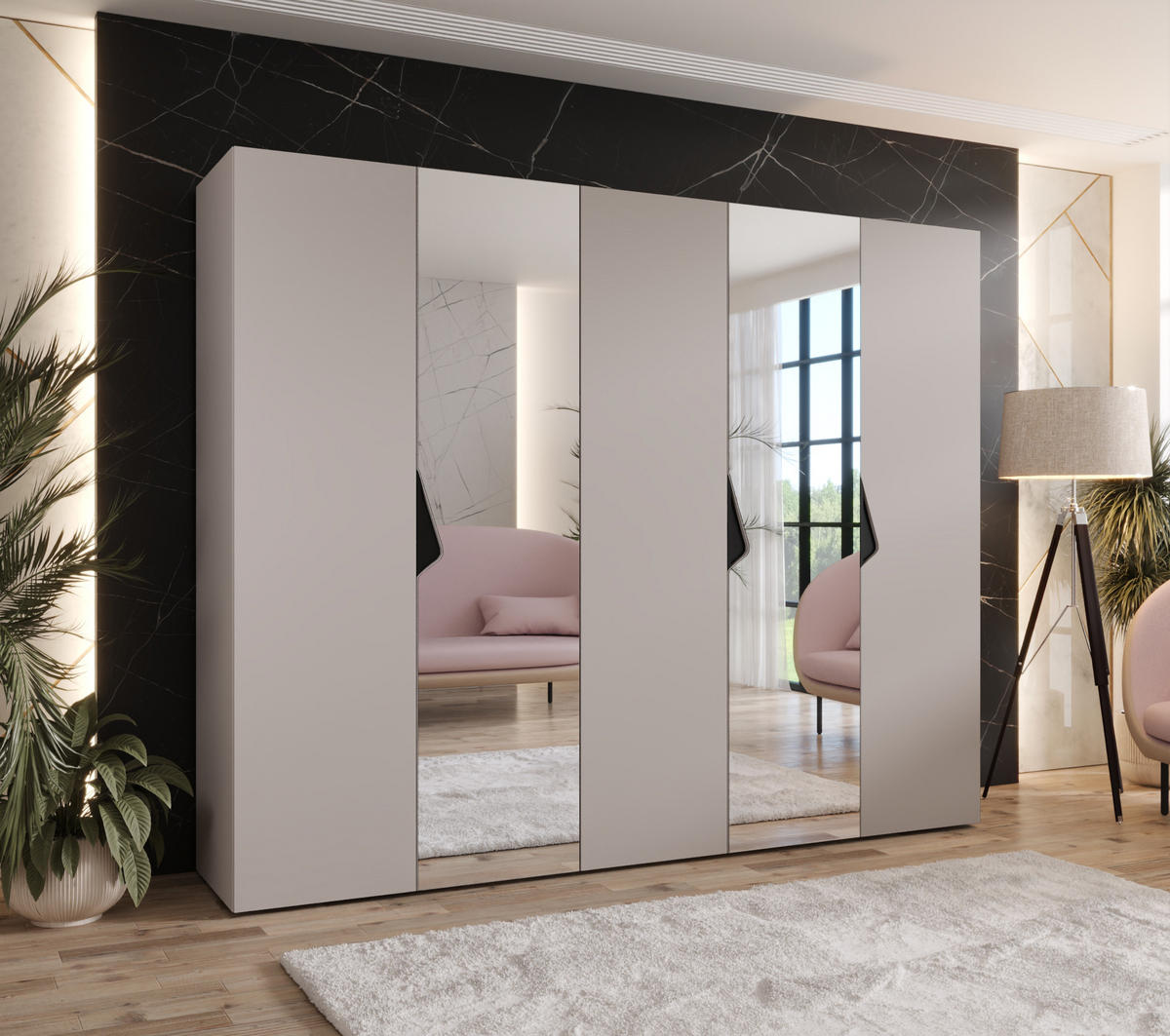 DREHTÜRENSCHRANK 202/250/52 5-türig - Beige/Schwarz, Holz/Metall (250/202/52cm) - Abiks Möbel